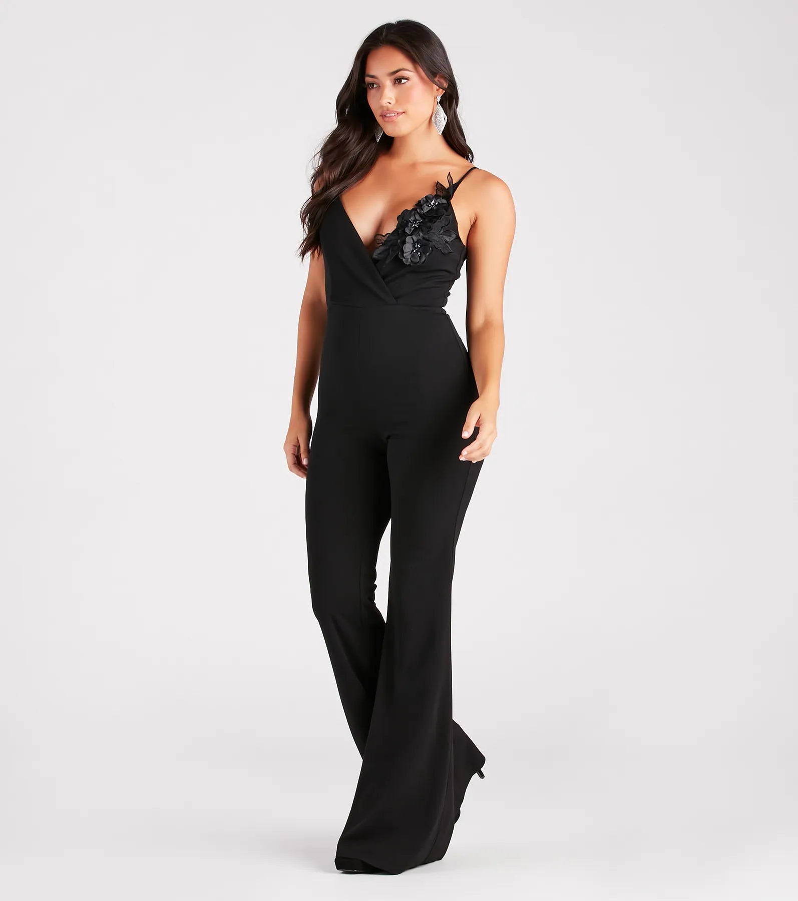 Leading Lady Flower V-Neck Wide Leg Jumpsuit