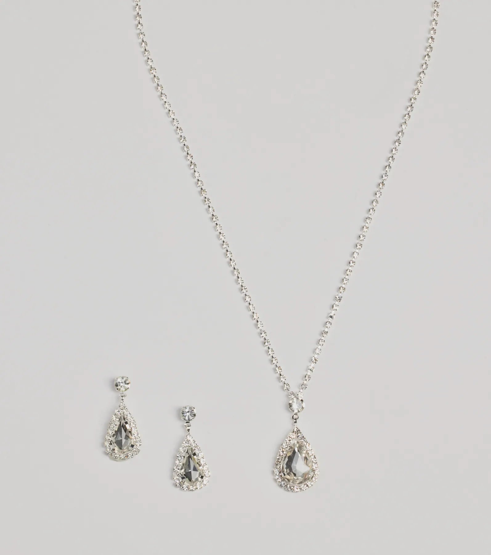 Luxe Teardrop Rhinestone Necklace And Earrings Set