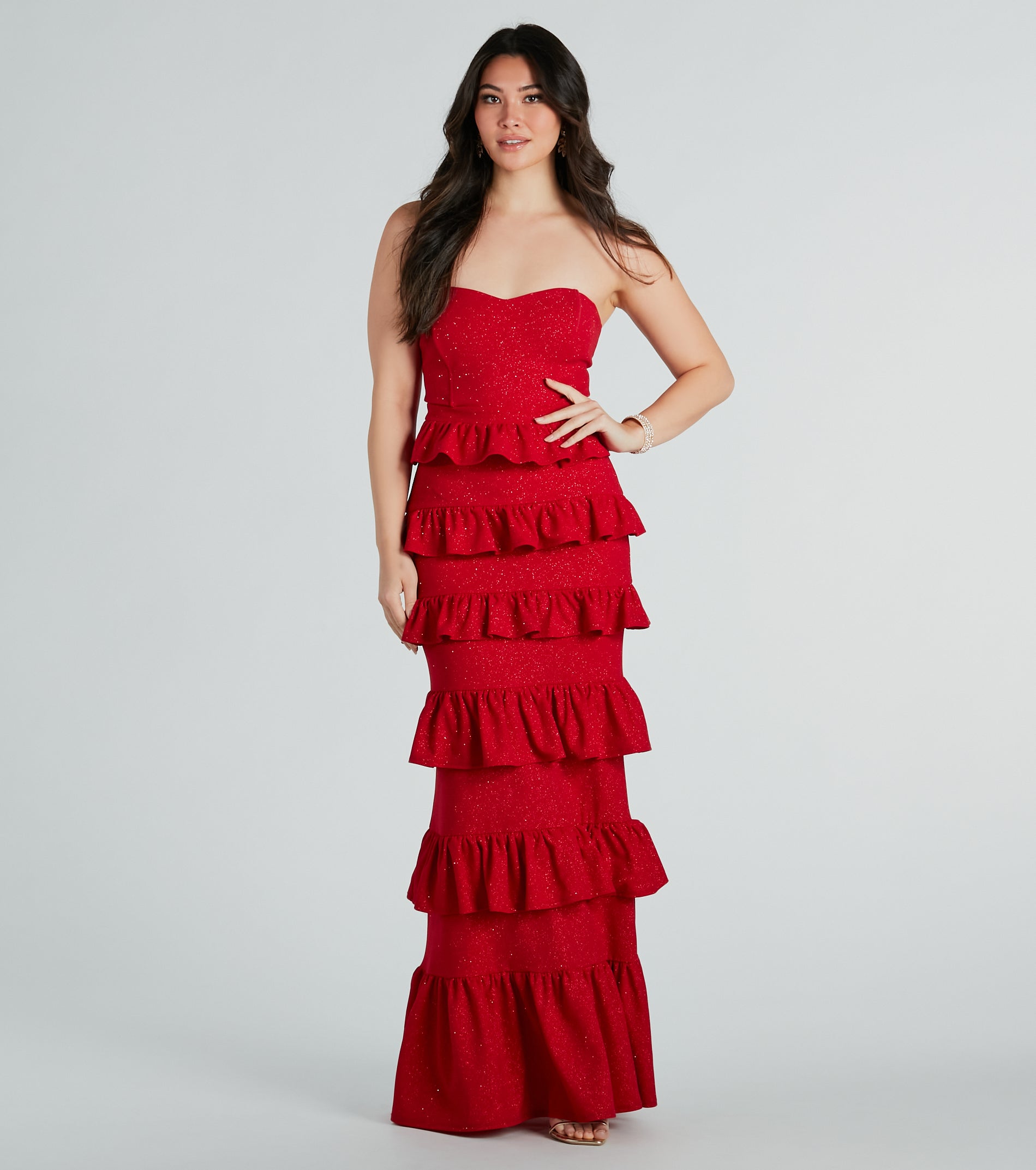 Bridget Formal Glitter Ruffled Long Dress