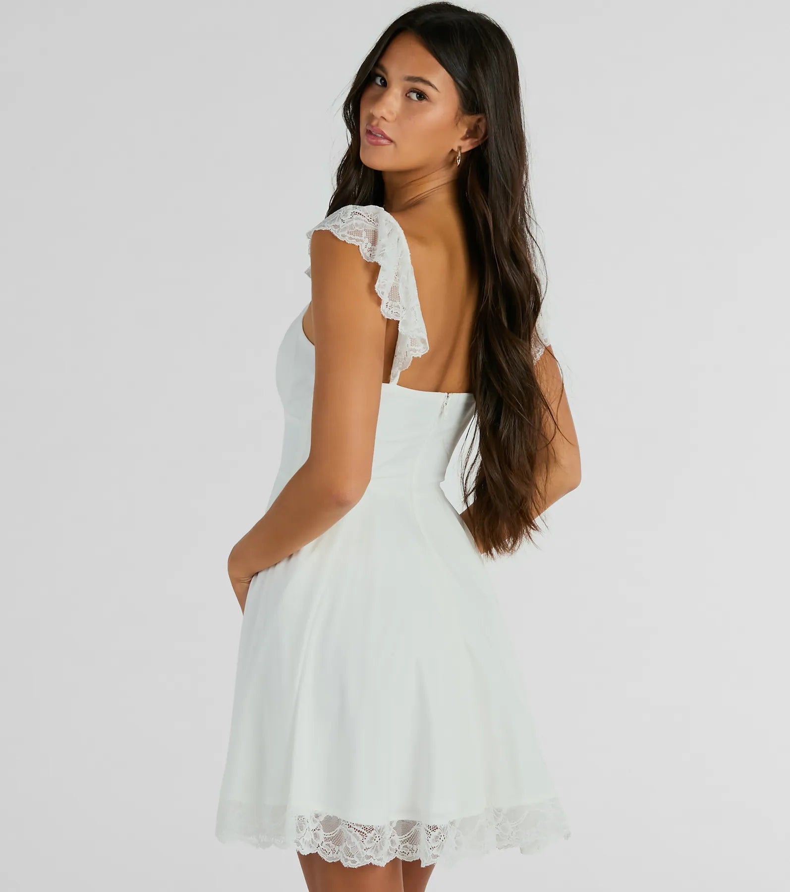 Darling Delight Sleeveless Lace Trim Skater Dress