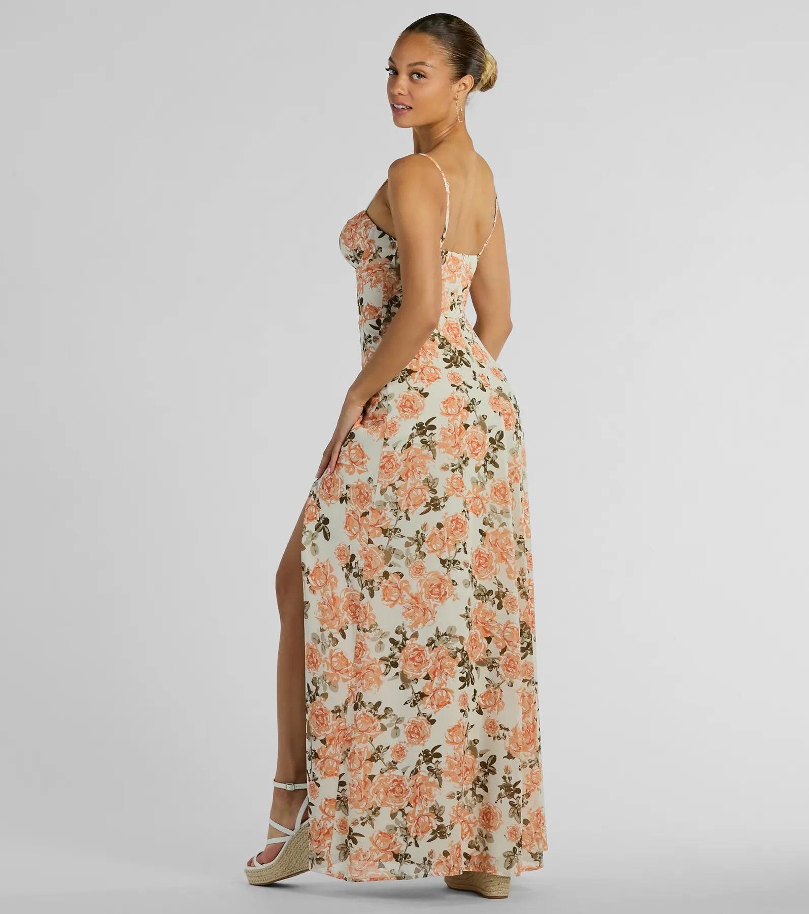 Gorgeous Arrival Rose Floral Chiffon Maxi Dress