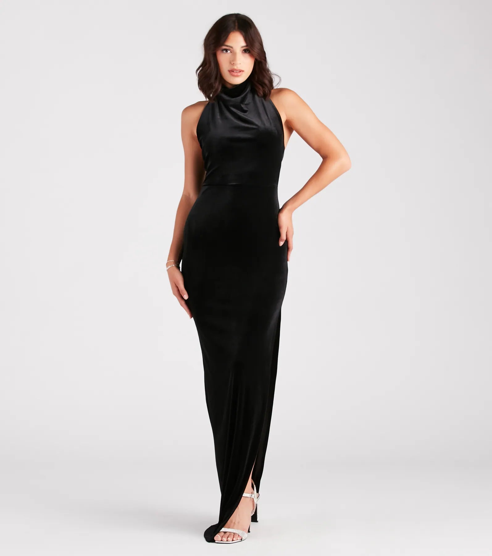 Mildred Formal Velvet Halter Slit Long Dress