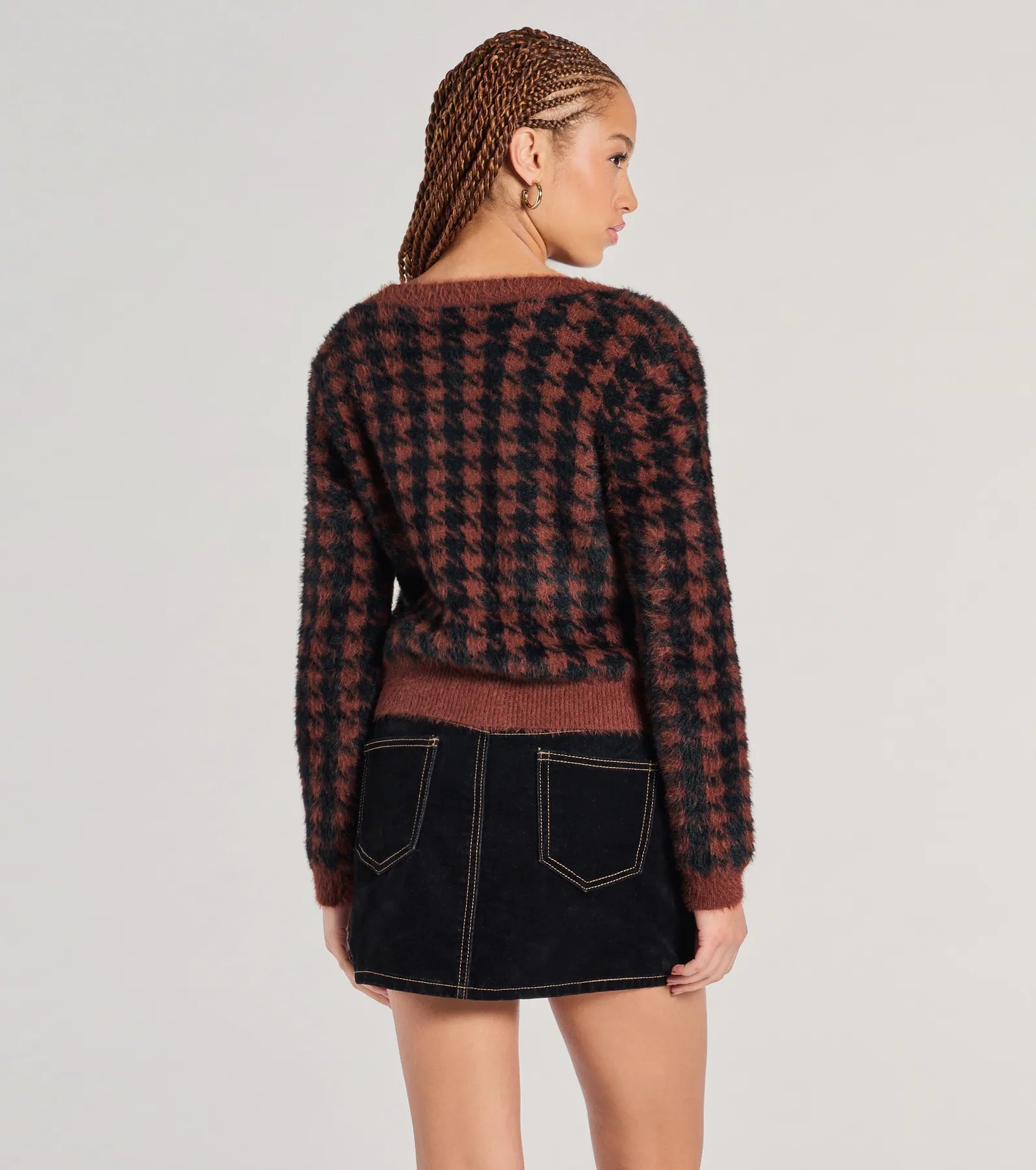 Polished Cozy Houndstooth Eyelash Knit Cardigan