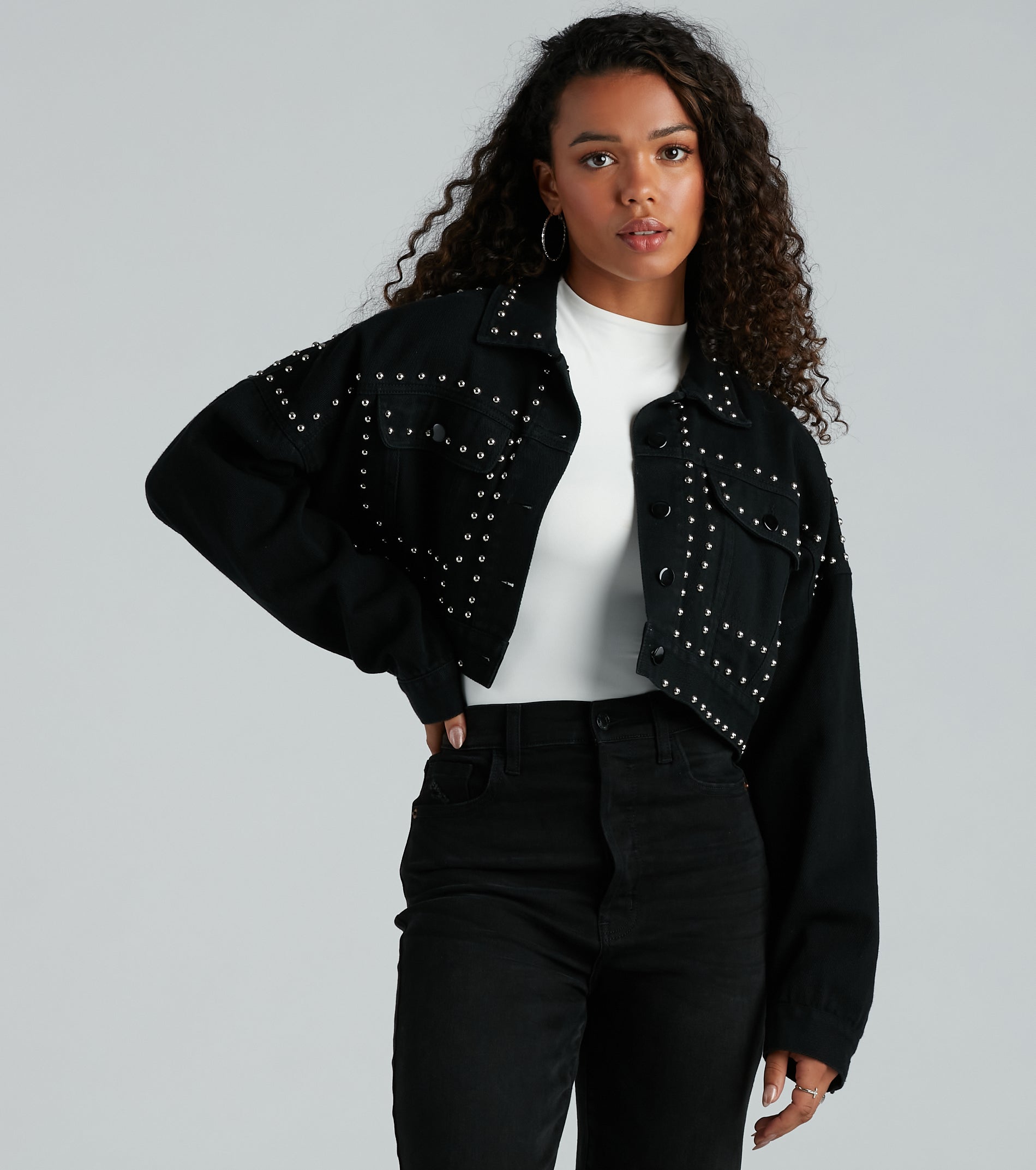 Tell Me About It Stud Denim Crop Jacket