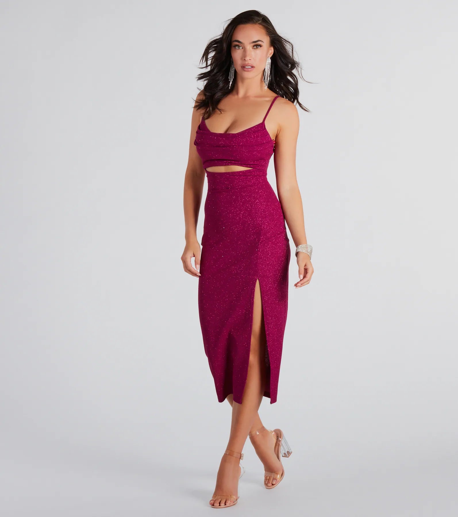 Robyn Formal Glitter Cutout Midi Dress