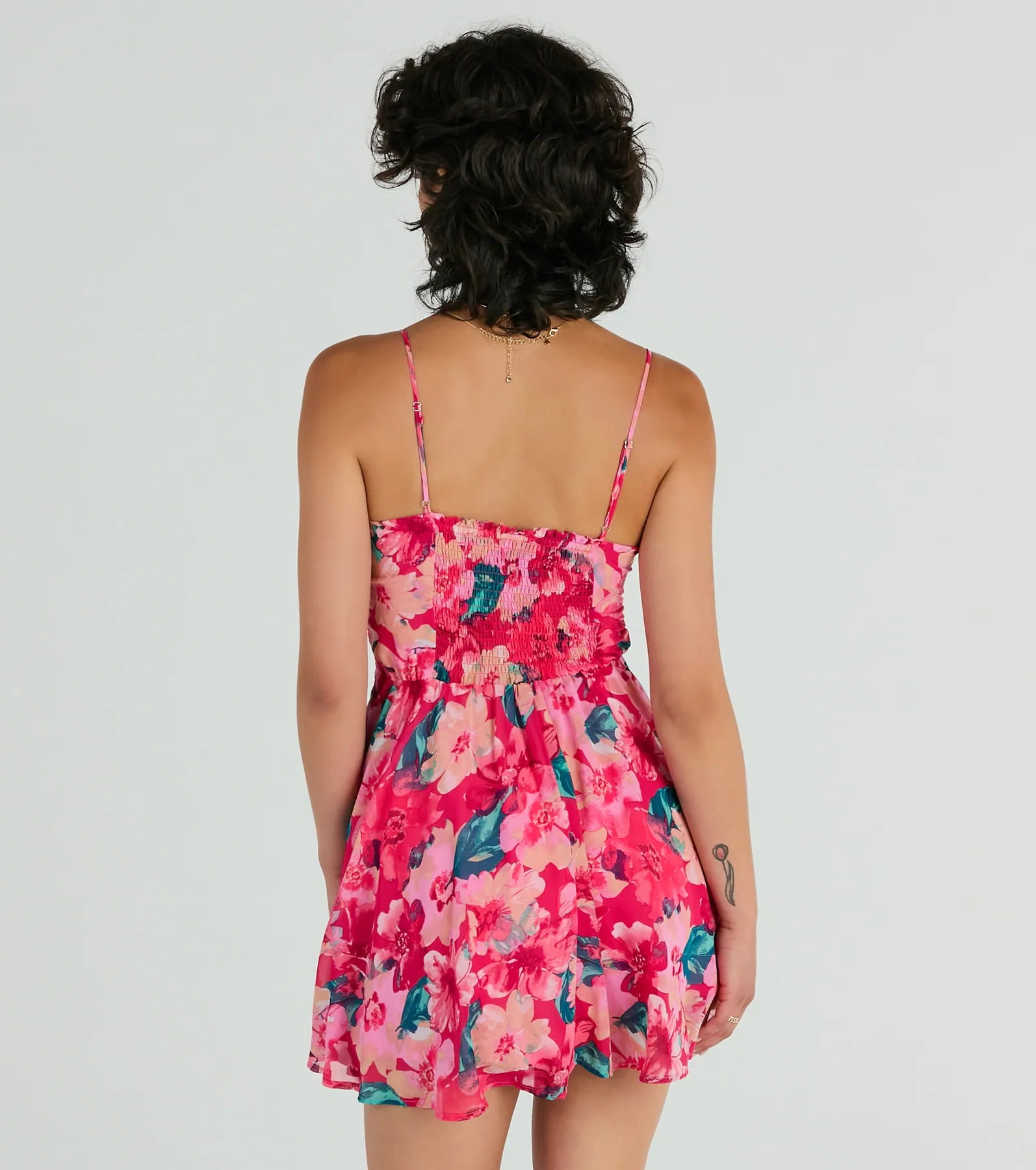 Tropical Blooms Floral Ruffle Chiffon Skater Dress