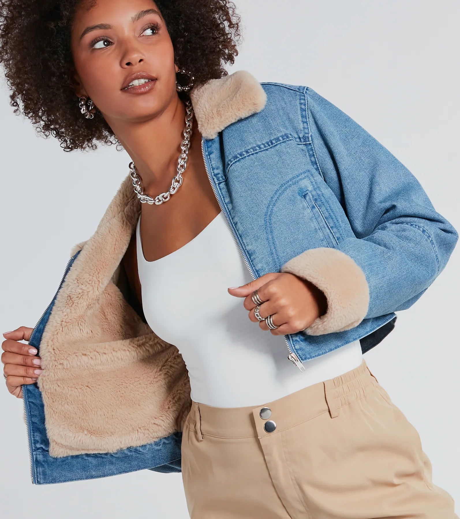 Keep It Cozy Faux Fur-Lined Denim Jacket