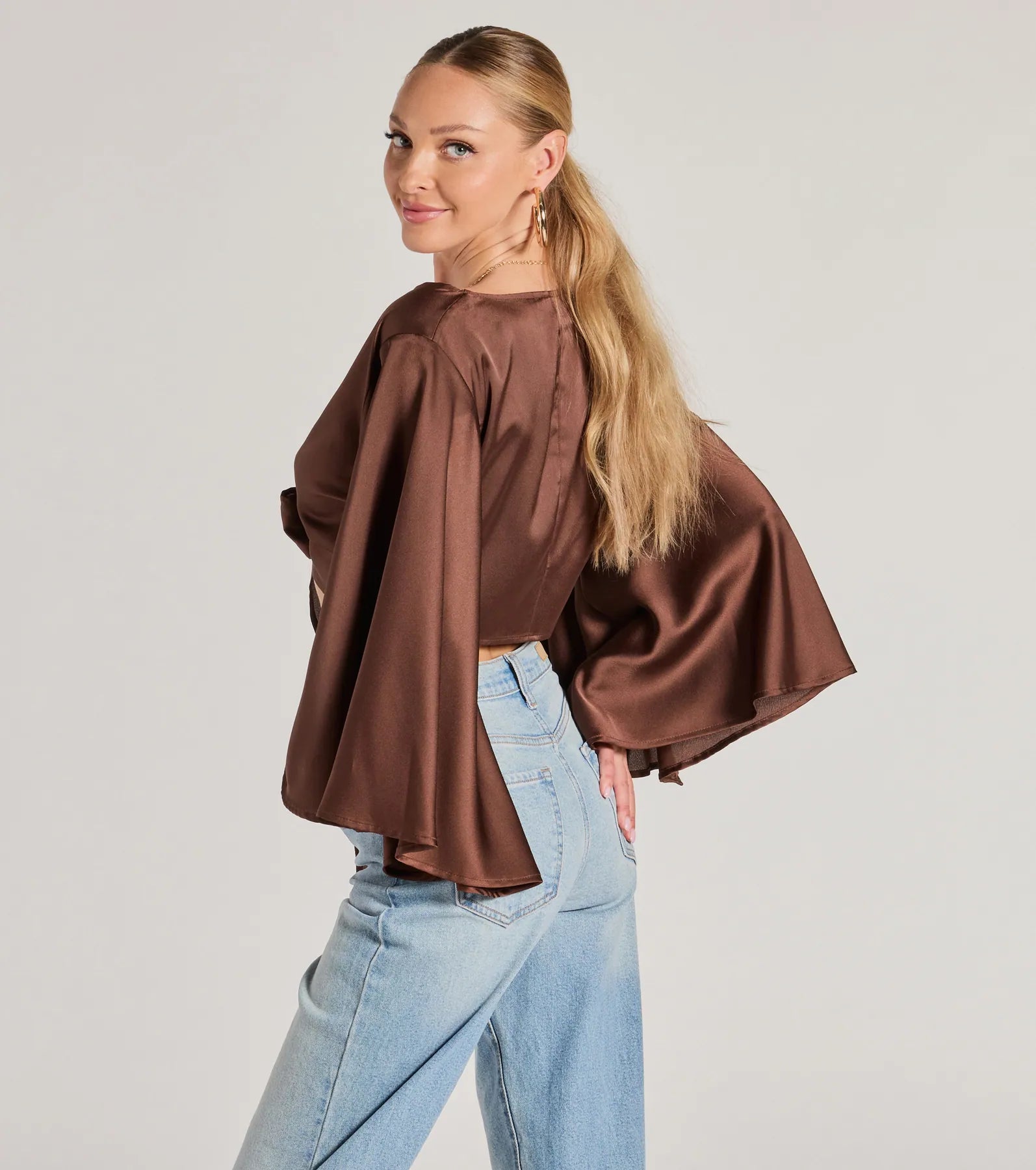 Silky Satin Tie Front Crop Top