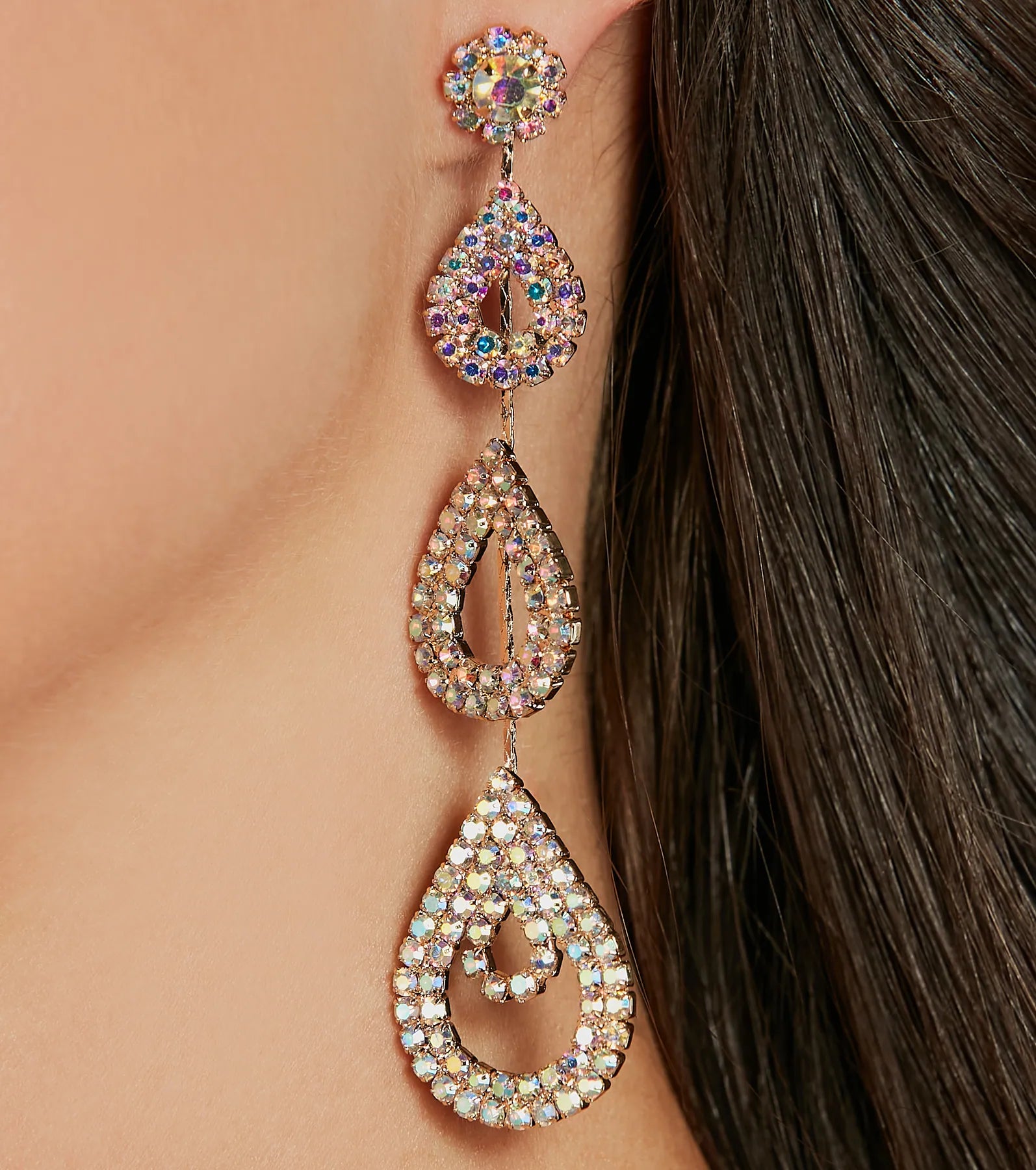 Luxe Sparkle Iridescent Rhinestone Teardrop Earrings