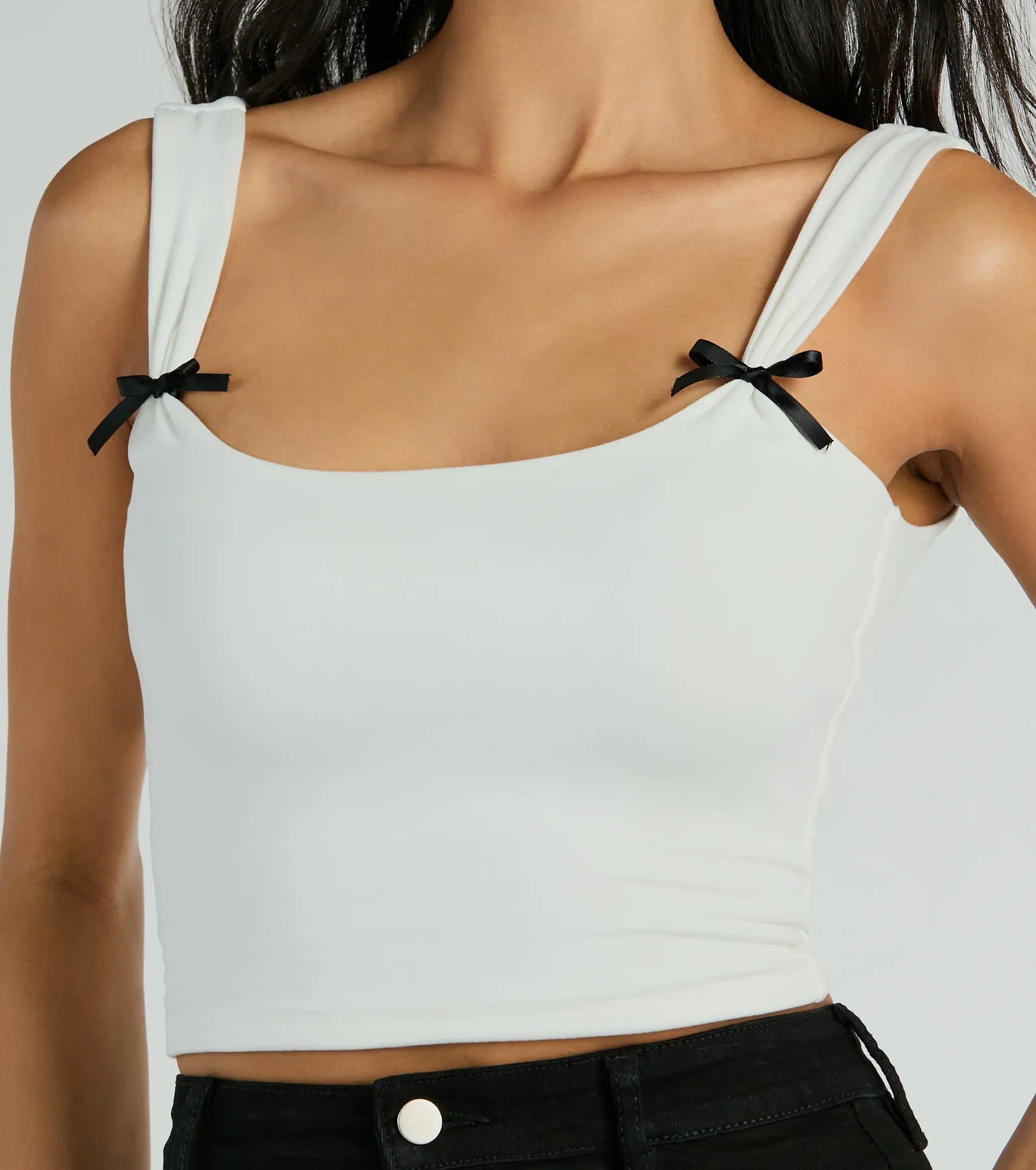 Adorable Icon Scoop Neck Bow Crop Top