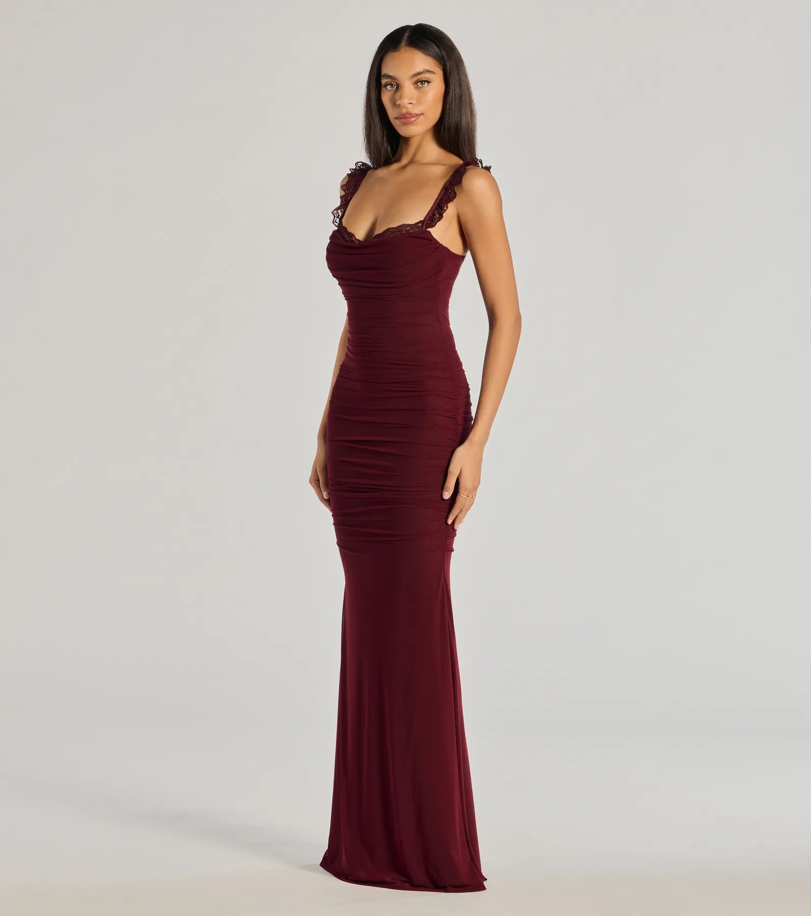 Morgana Lace-Up Ruched Mermaid Dress