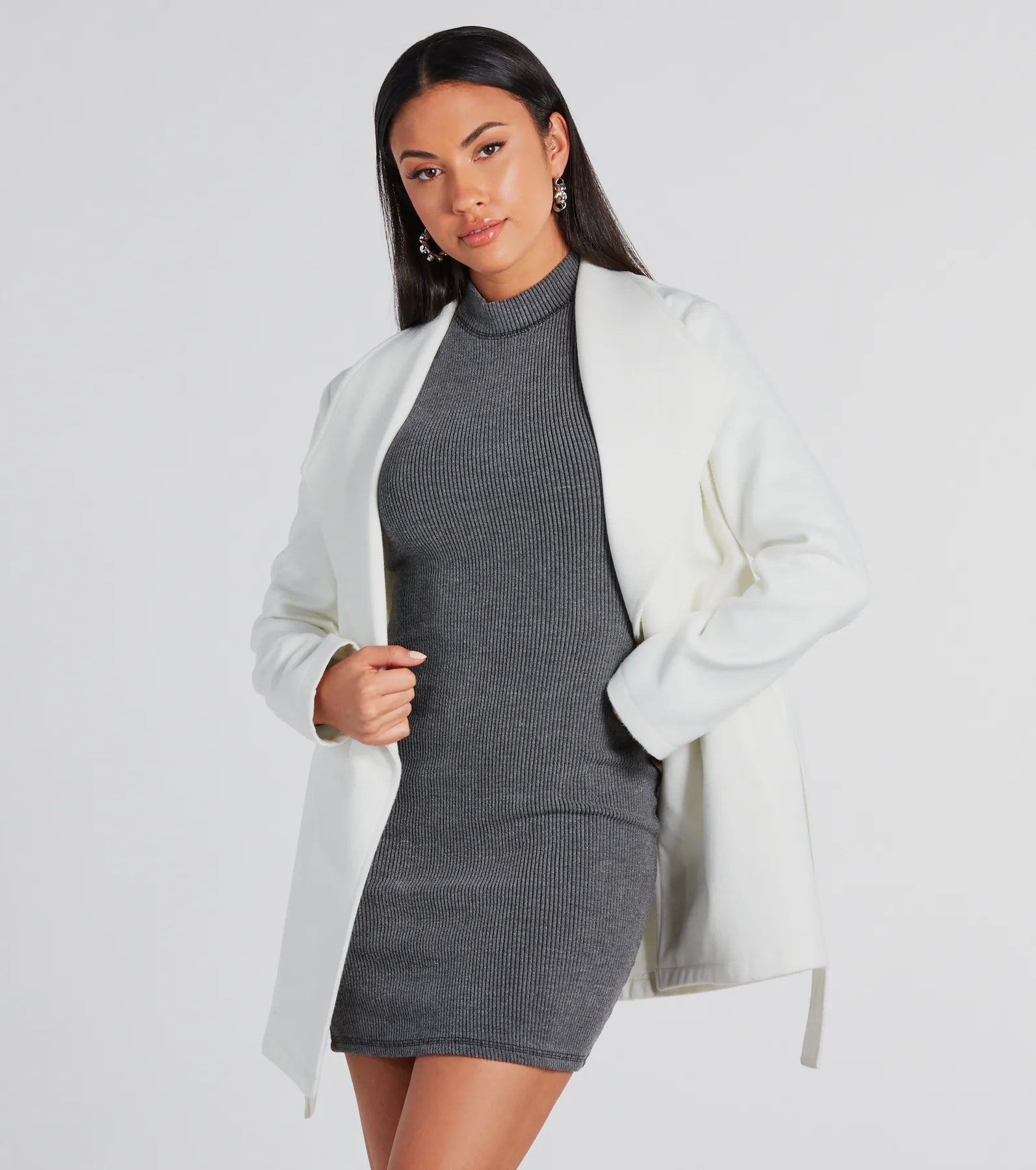 Trending Charm Faux Wool Belted Trench Coat