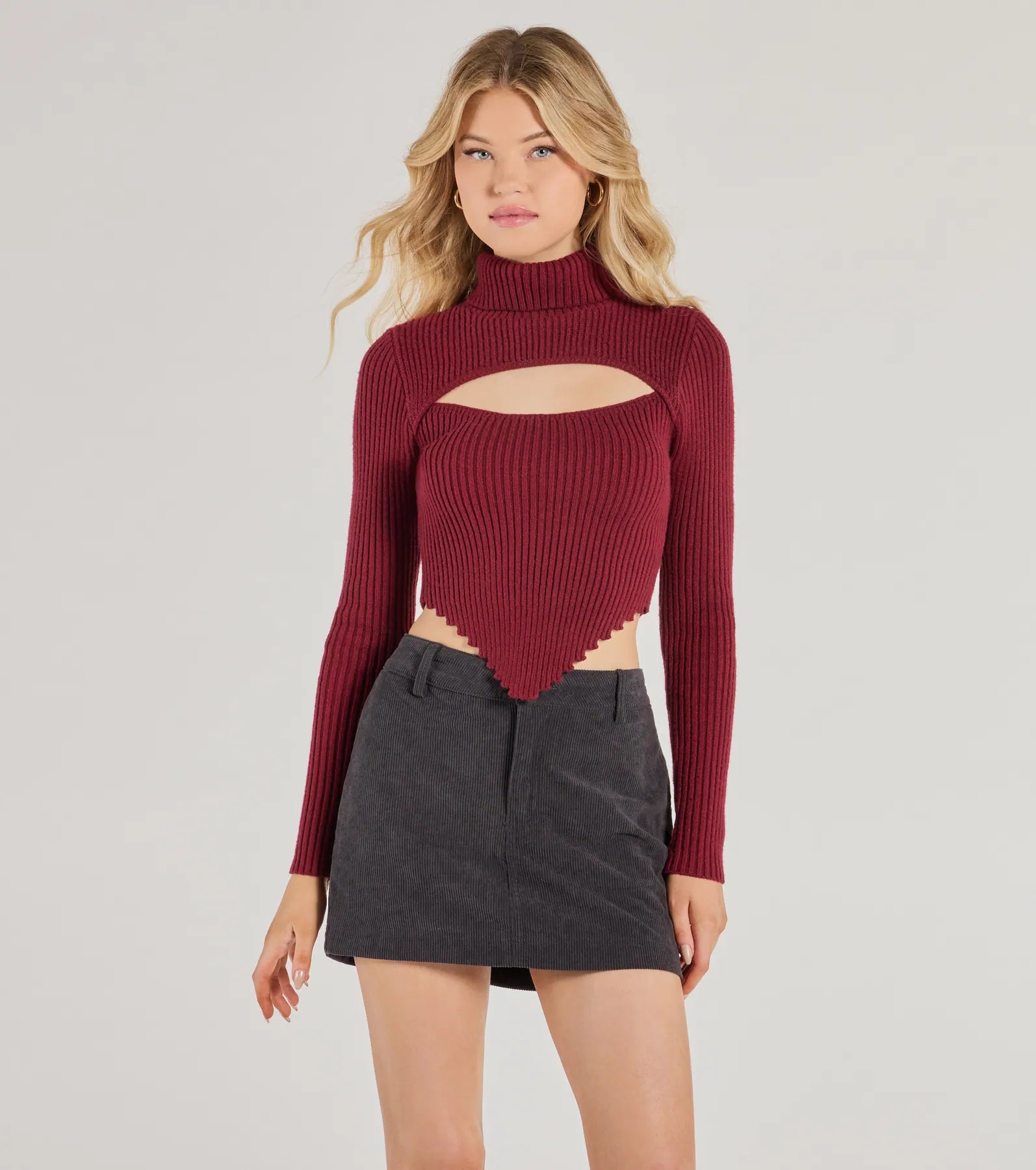 Chic Muse Ribbed Knit Cutout Crop Top