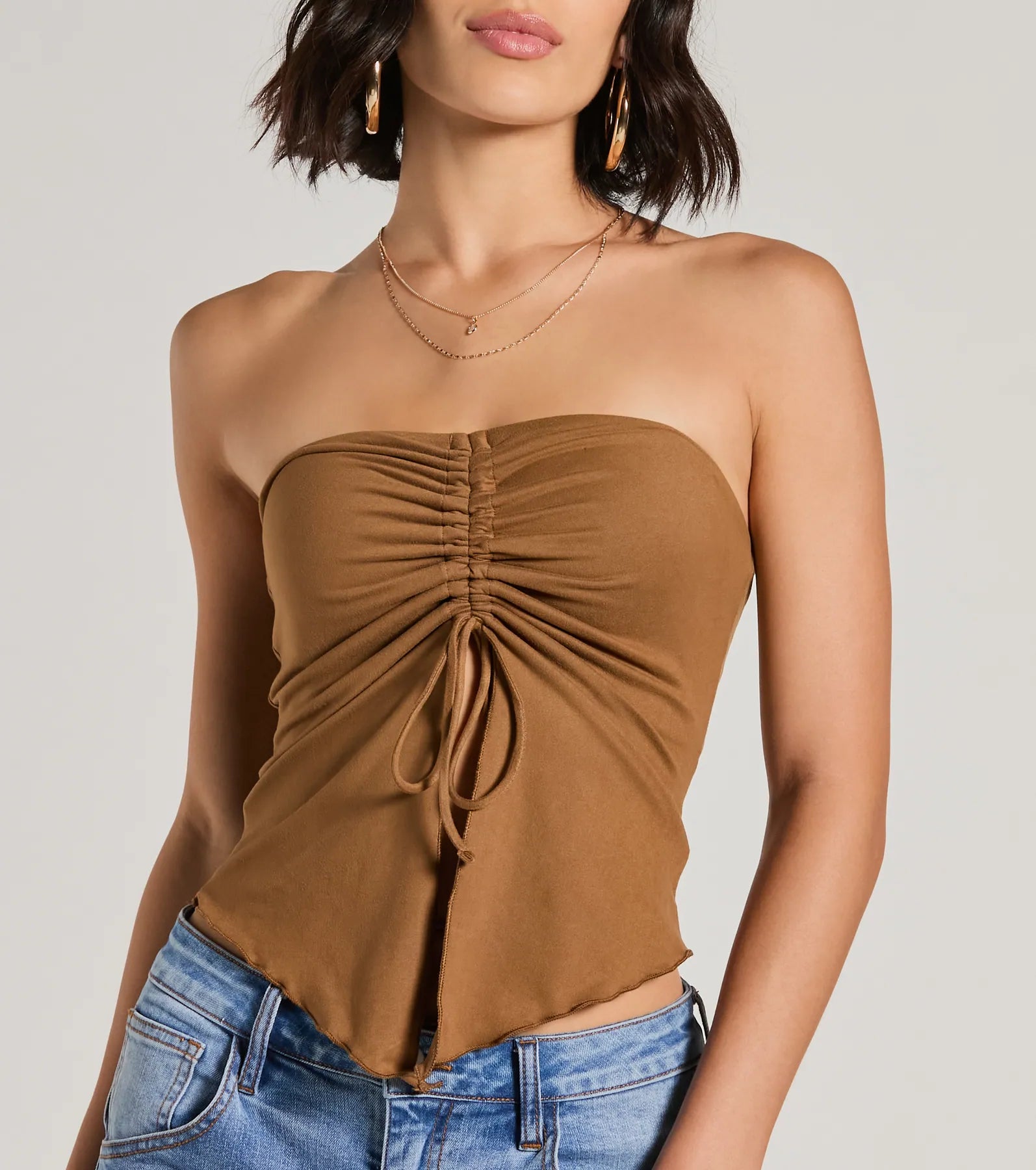 Hit The City Strapless Slit Crop Top