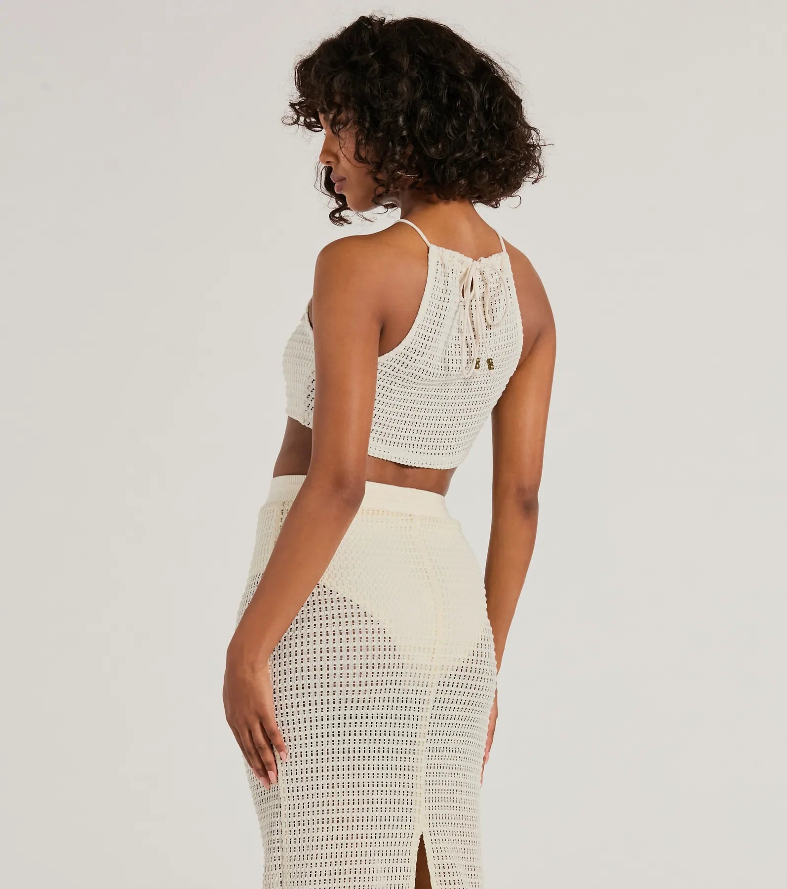 Sunny Chic Halter Ruched Crochet Crop Top