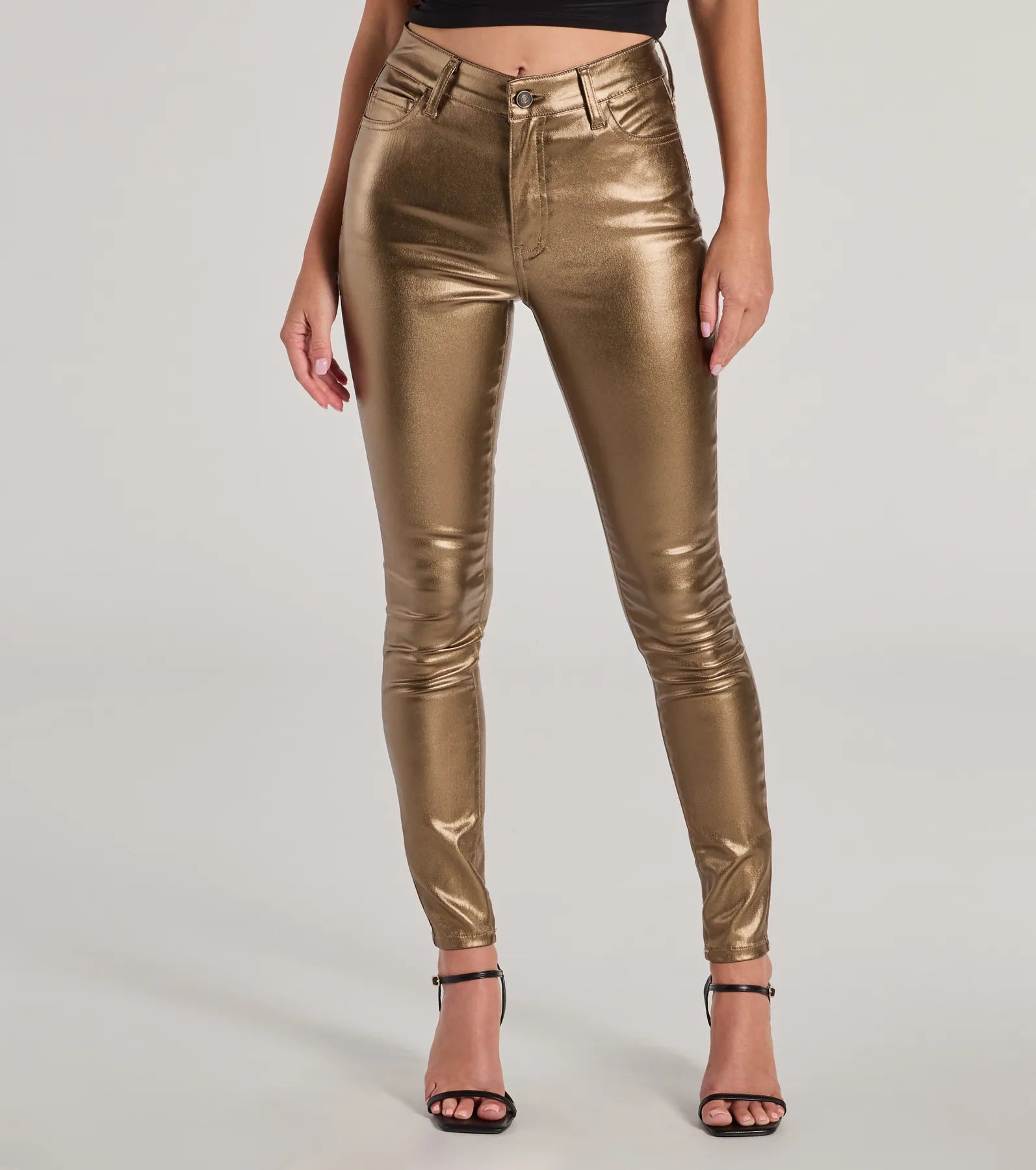 Fab Moves Metallic Faux Leather Skinny Pants