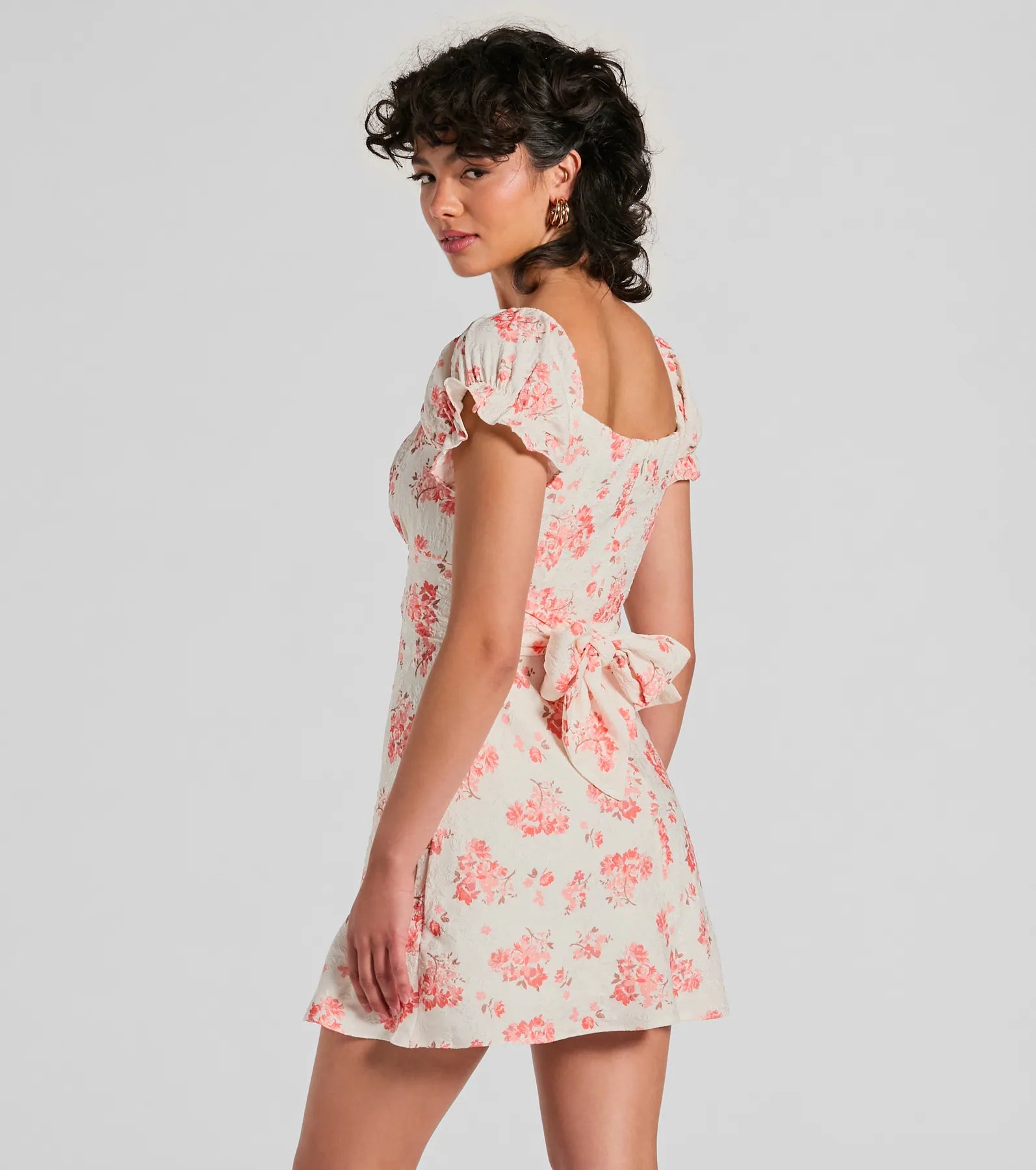 Sure To Adore Puff Sleeve A-Line Short Floral Dress