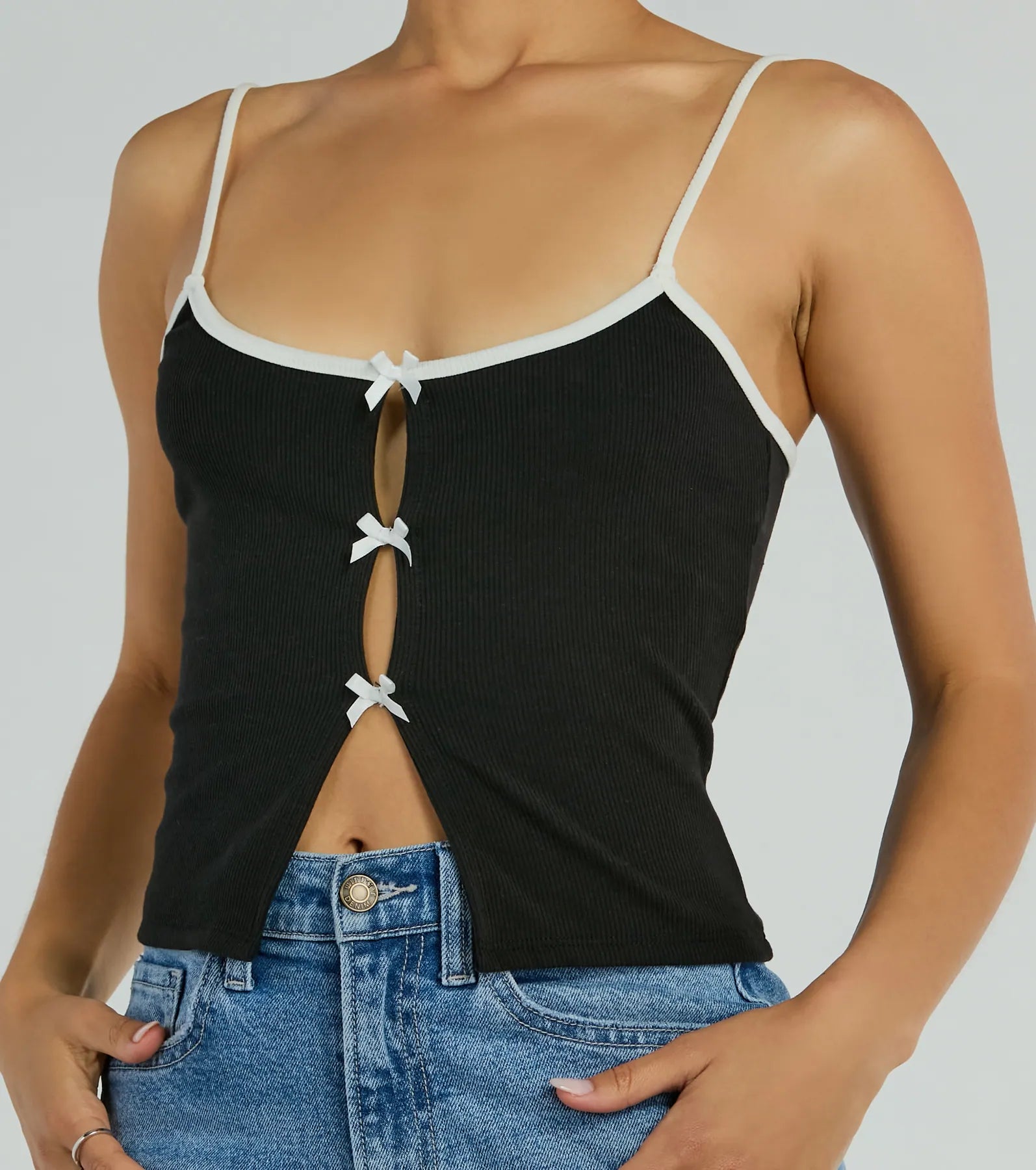 Feminine Flair Bow Cutout Crop Top