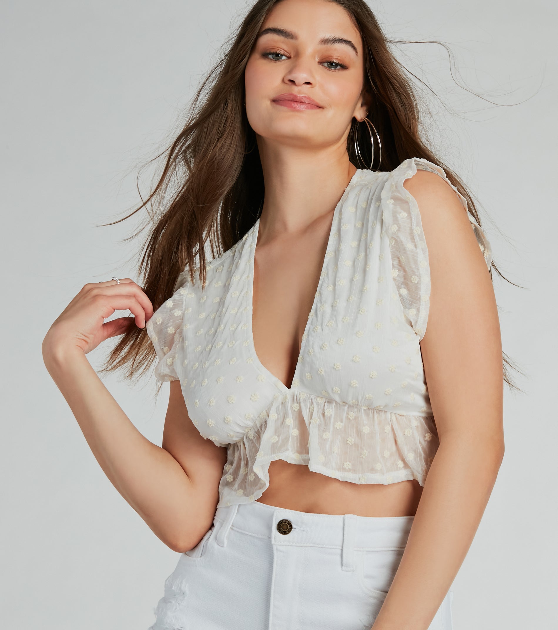 CLEARANCE - Cutie Arrival Floral Embroidered Babydoll Crop Top