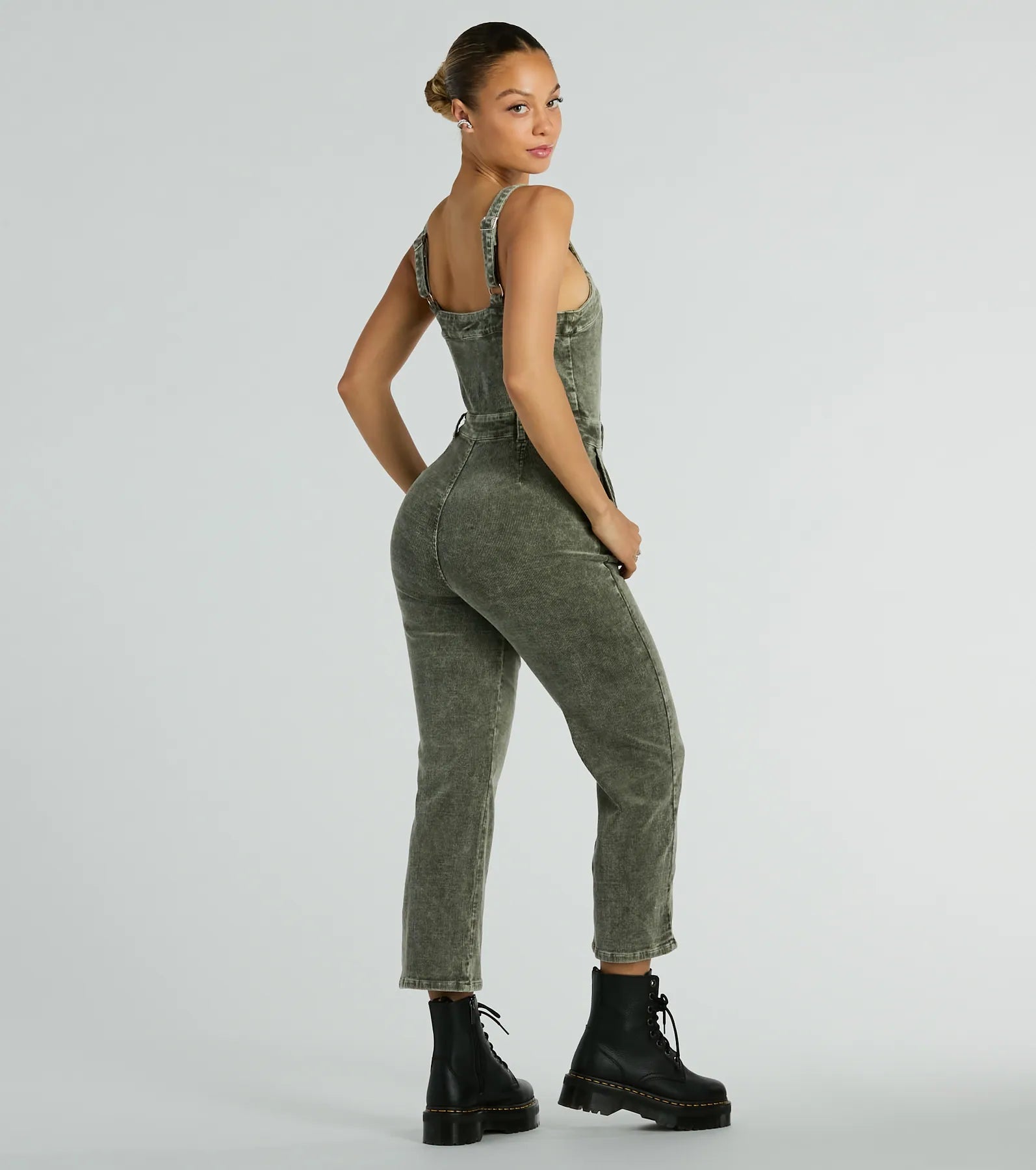 Stylish Edge Acid-Wash Corduroy Jumpsuit