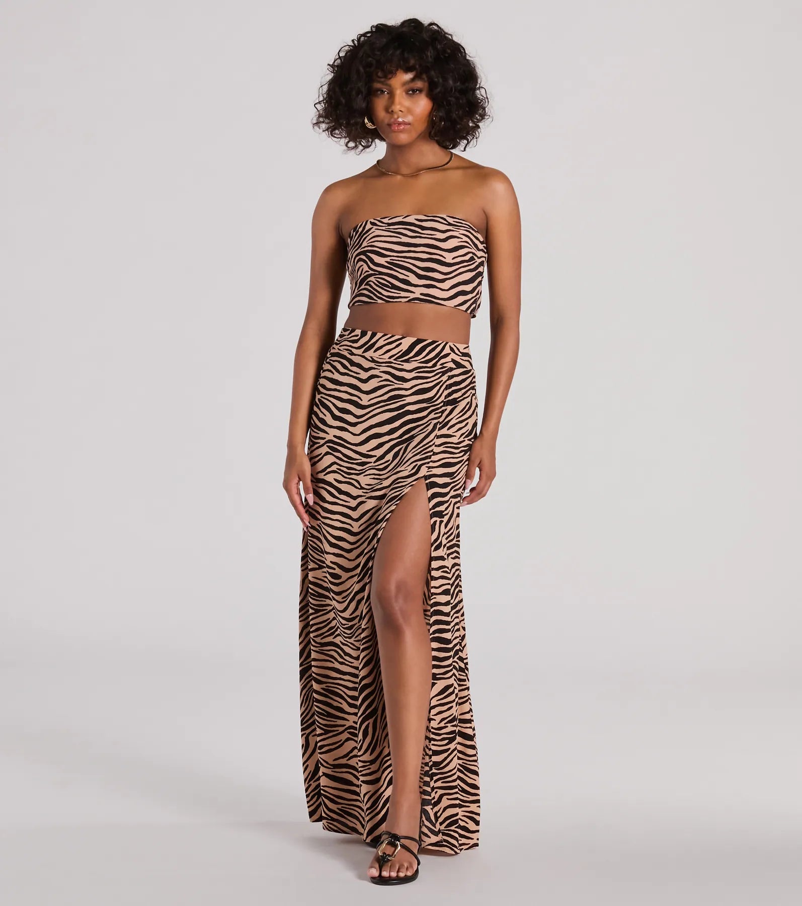 On The Prowl Strapless Zebra Crop Top