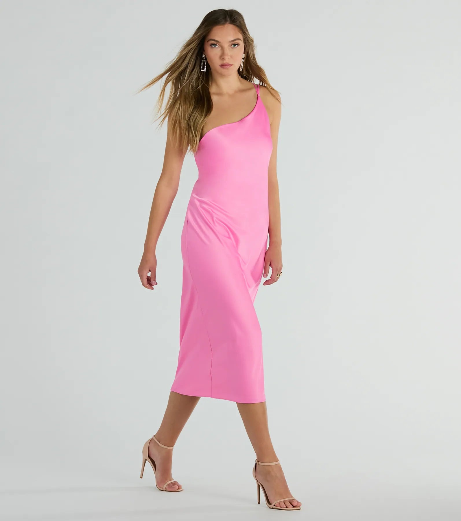 Winnie Formal Satin One-Shoulder Midi Dress