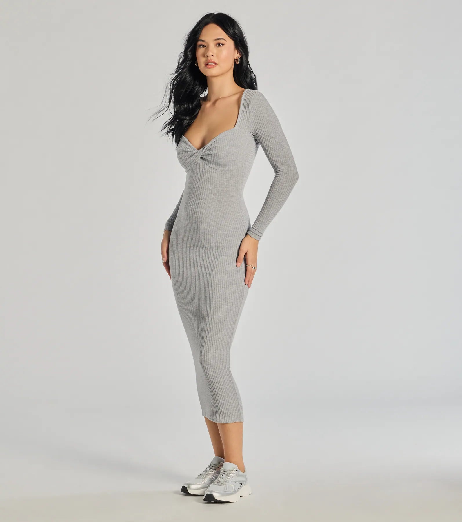 Sculpted Chic Ribbed Knit Midi Dress