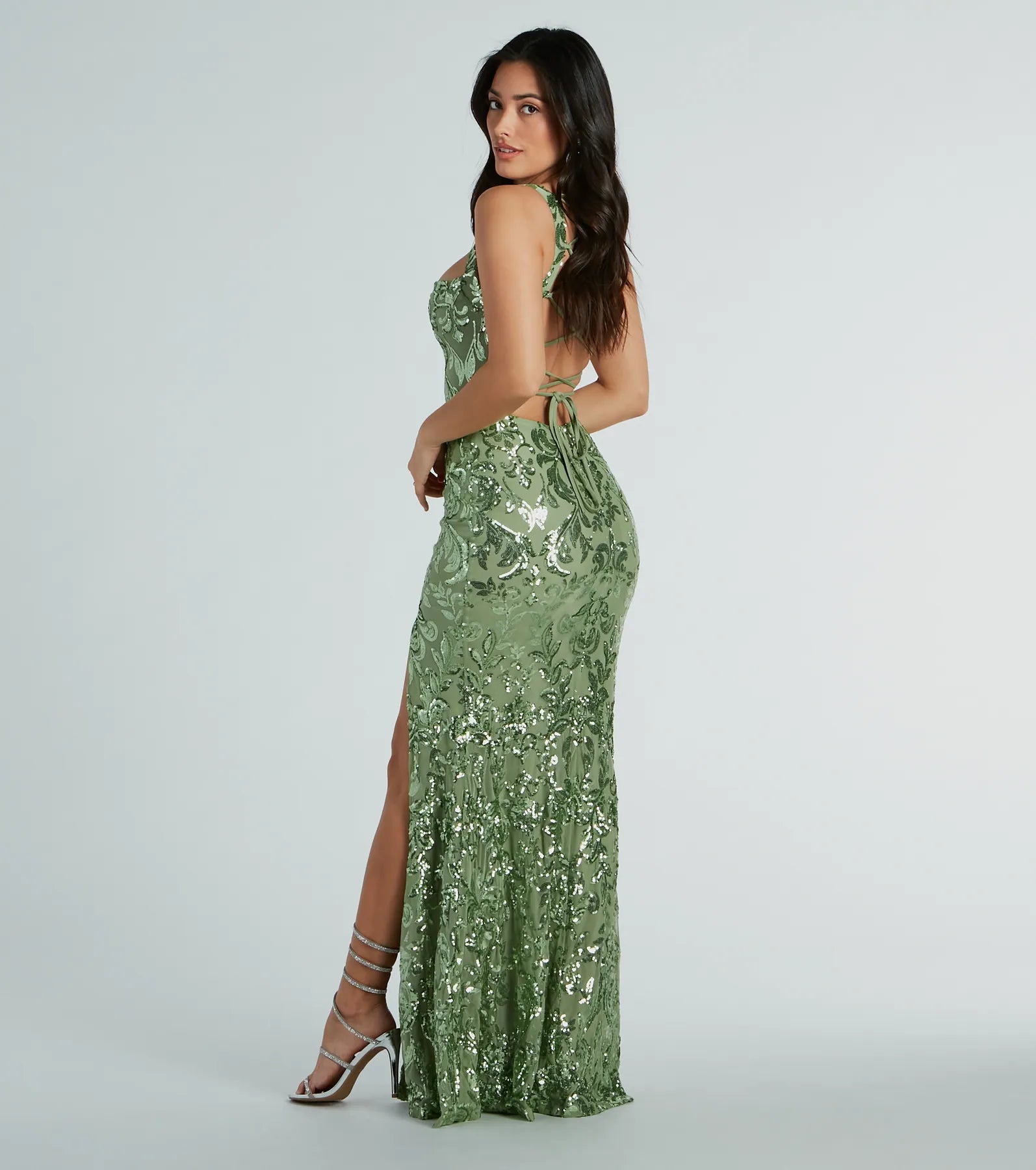 Moira Lace-Up Mermaid Sequin Formal Dress