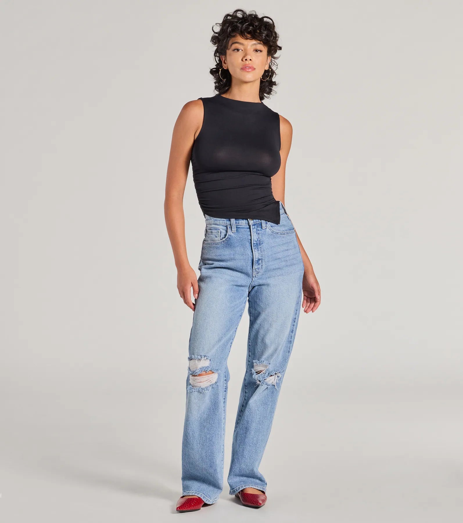 Stylish Basic Sleeveless Mock Neck Crop Top