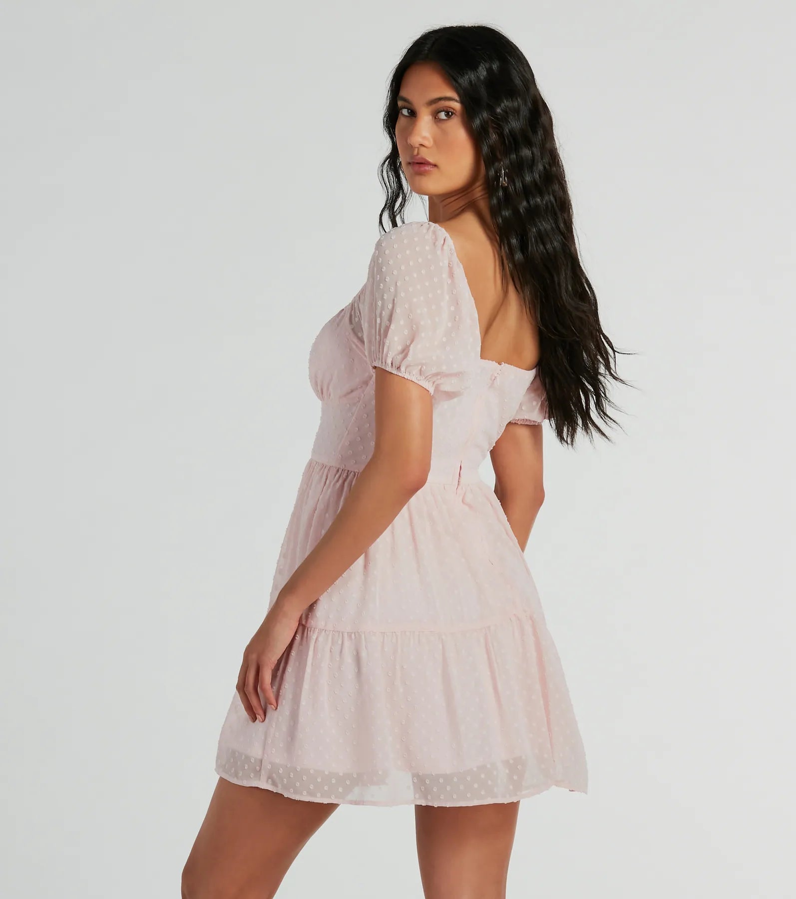 Whimsical Appeal Puff Sleeve Chiffon Skater Dress