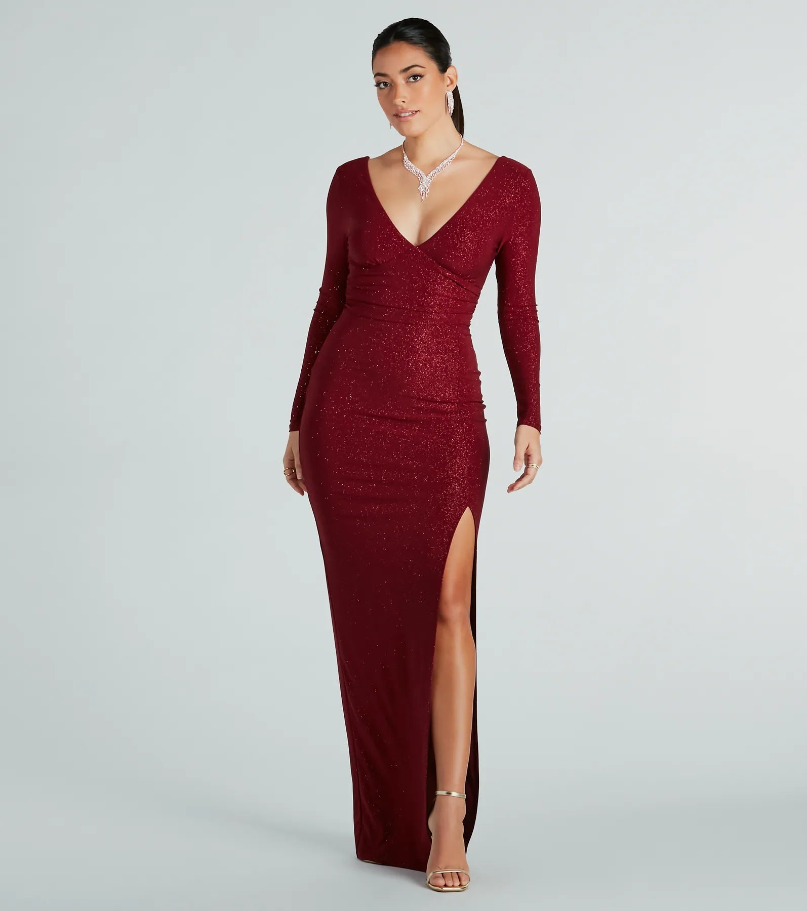 Jada Glitter Knit Long Sleeve Formal Dress