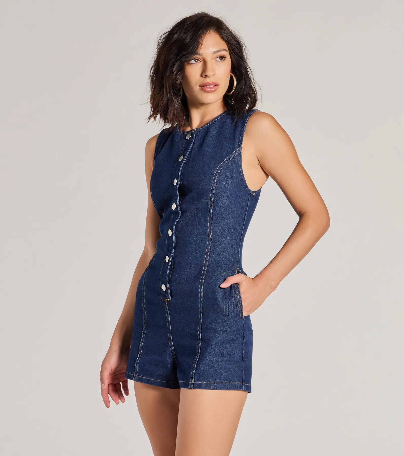 Casual Cool Button Down Denim Romper