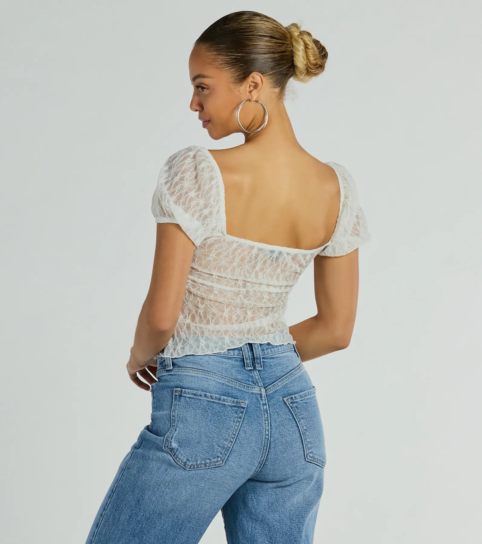 Charm Me Puff Sleeve Lace Crop Top