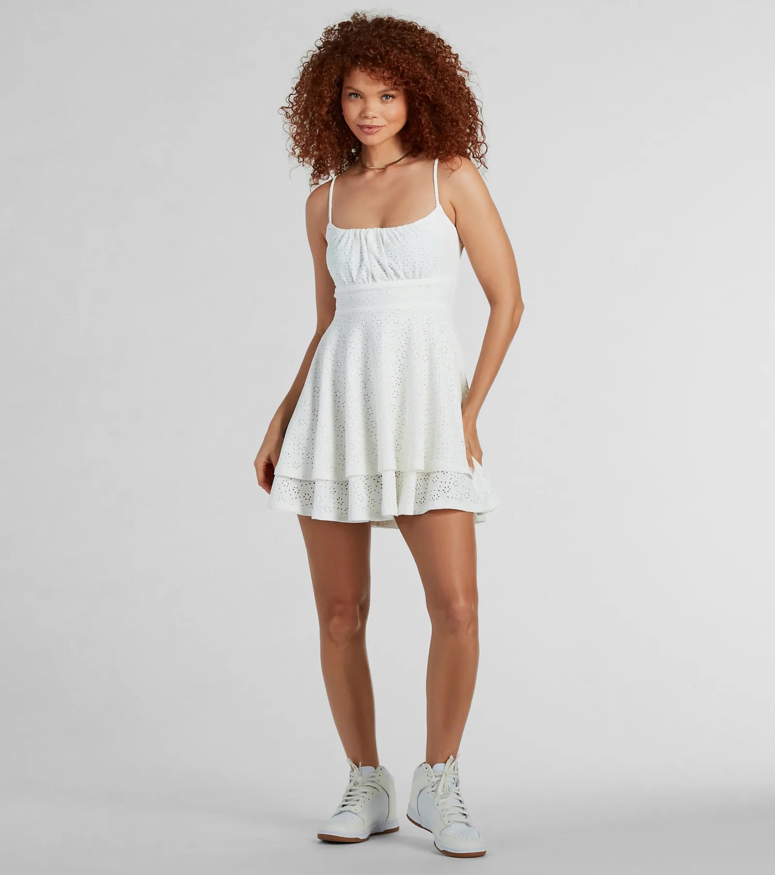 Simply Sunny Scoop Neck Skater Eyelet Mini Dress