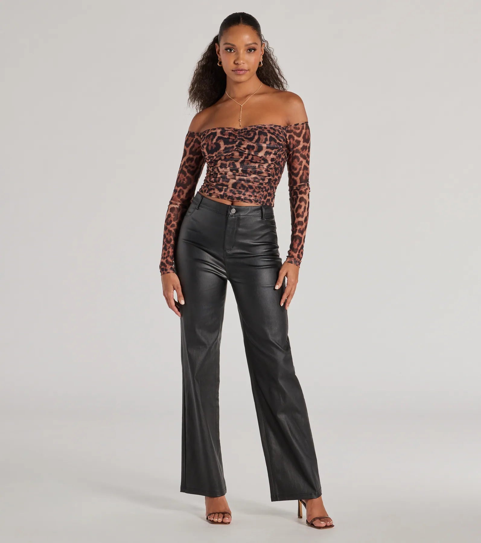 Sultry Leopard Print Mesh Off-The-Shoulder Top