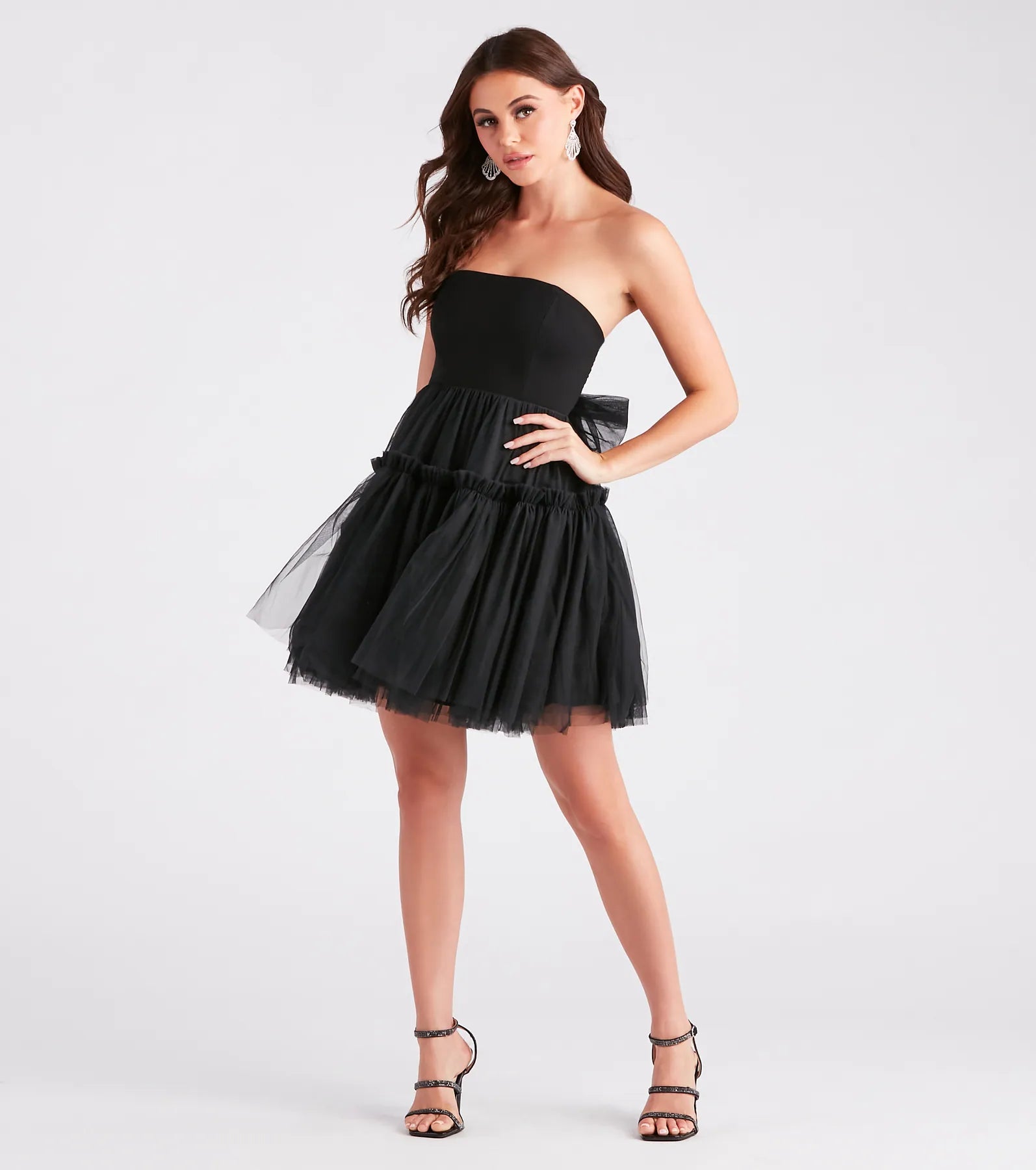 She's Iconic Strapless Ruffled Tulle Skater Dress