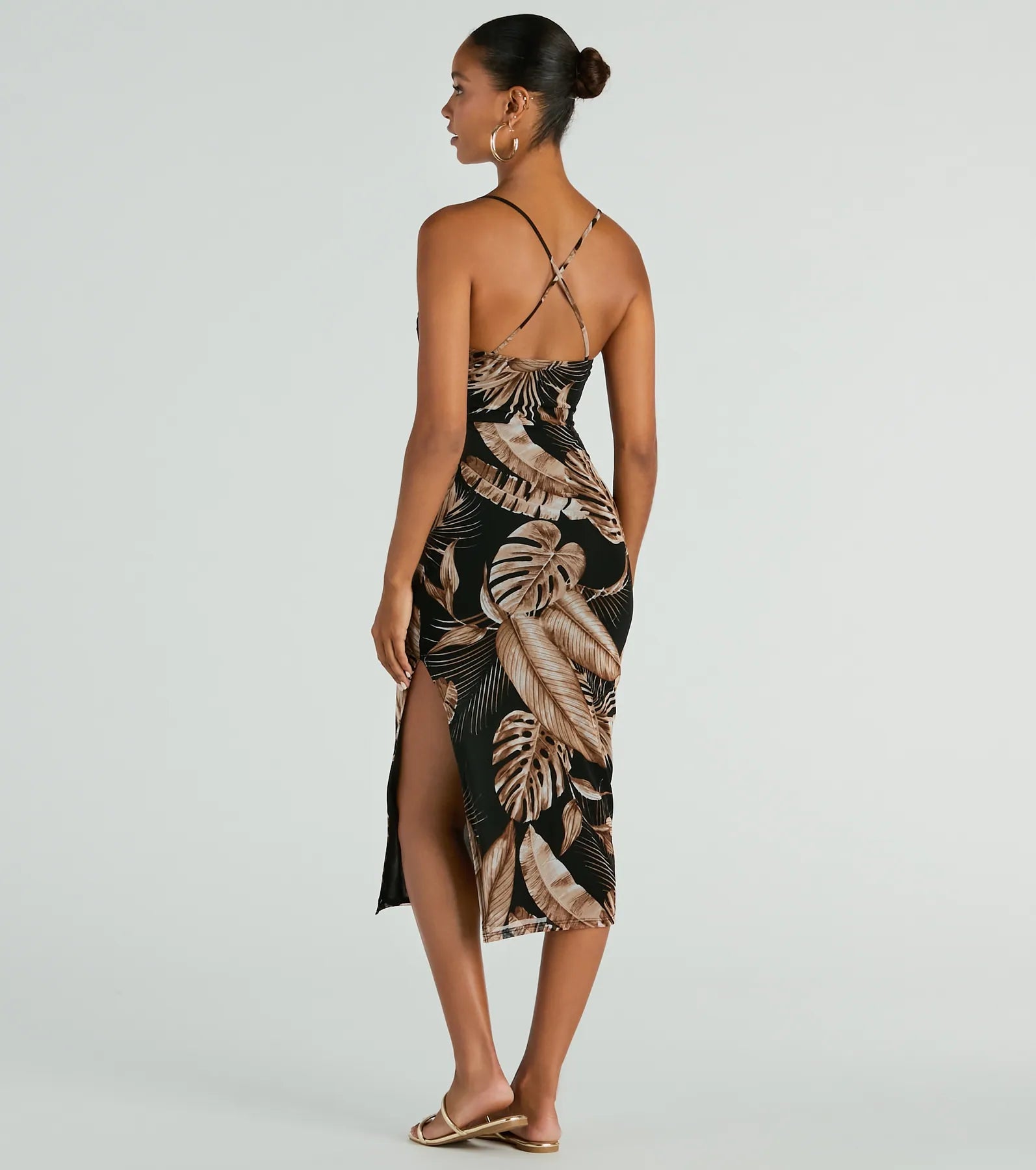 Alluring Vacay High Slit Tropical Mesh Midi Dress