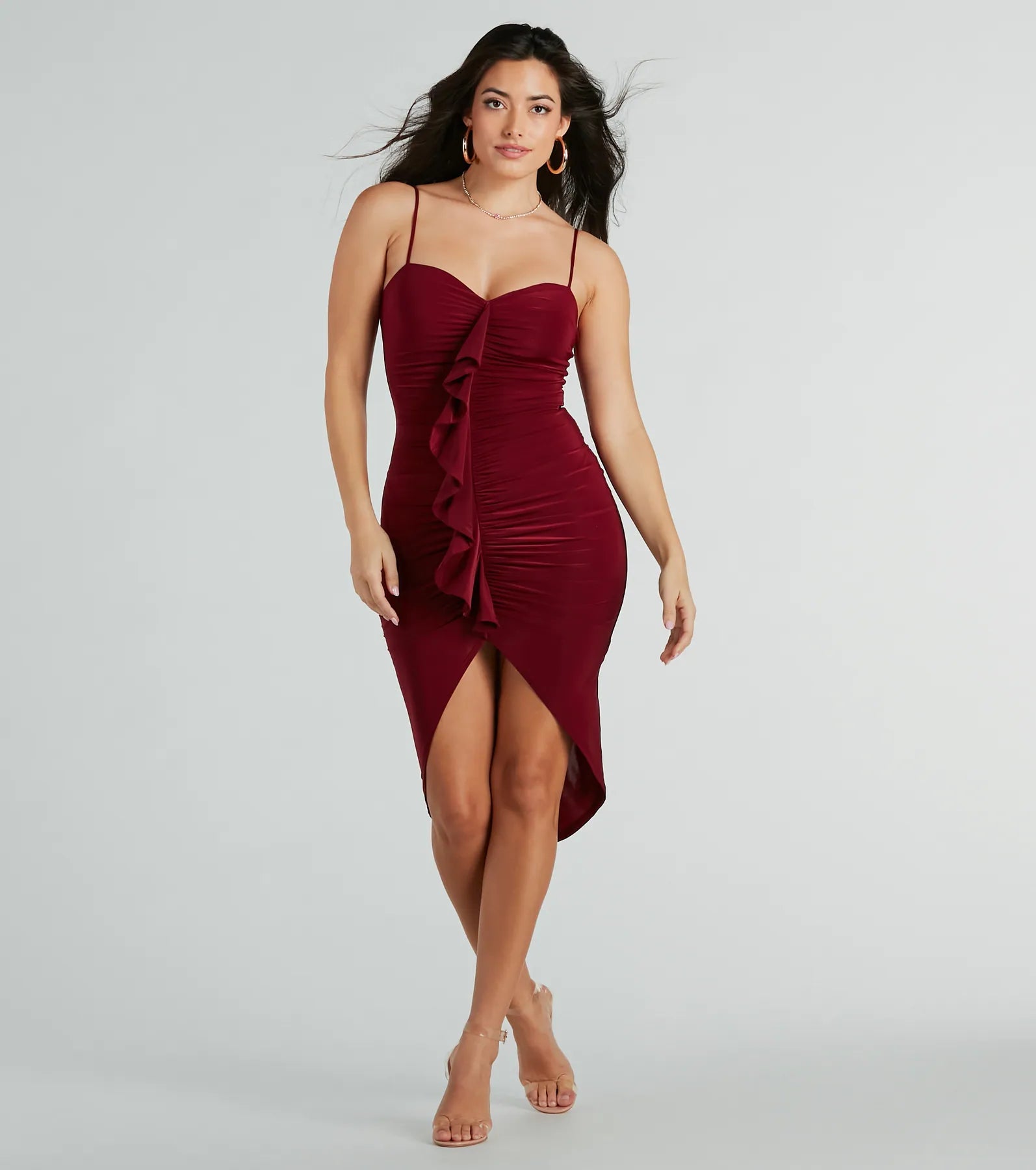 Ruffle Me Up V-Neck Midi Dress