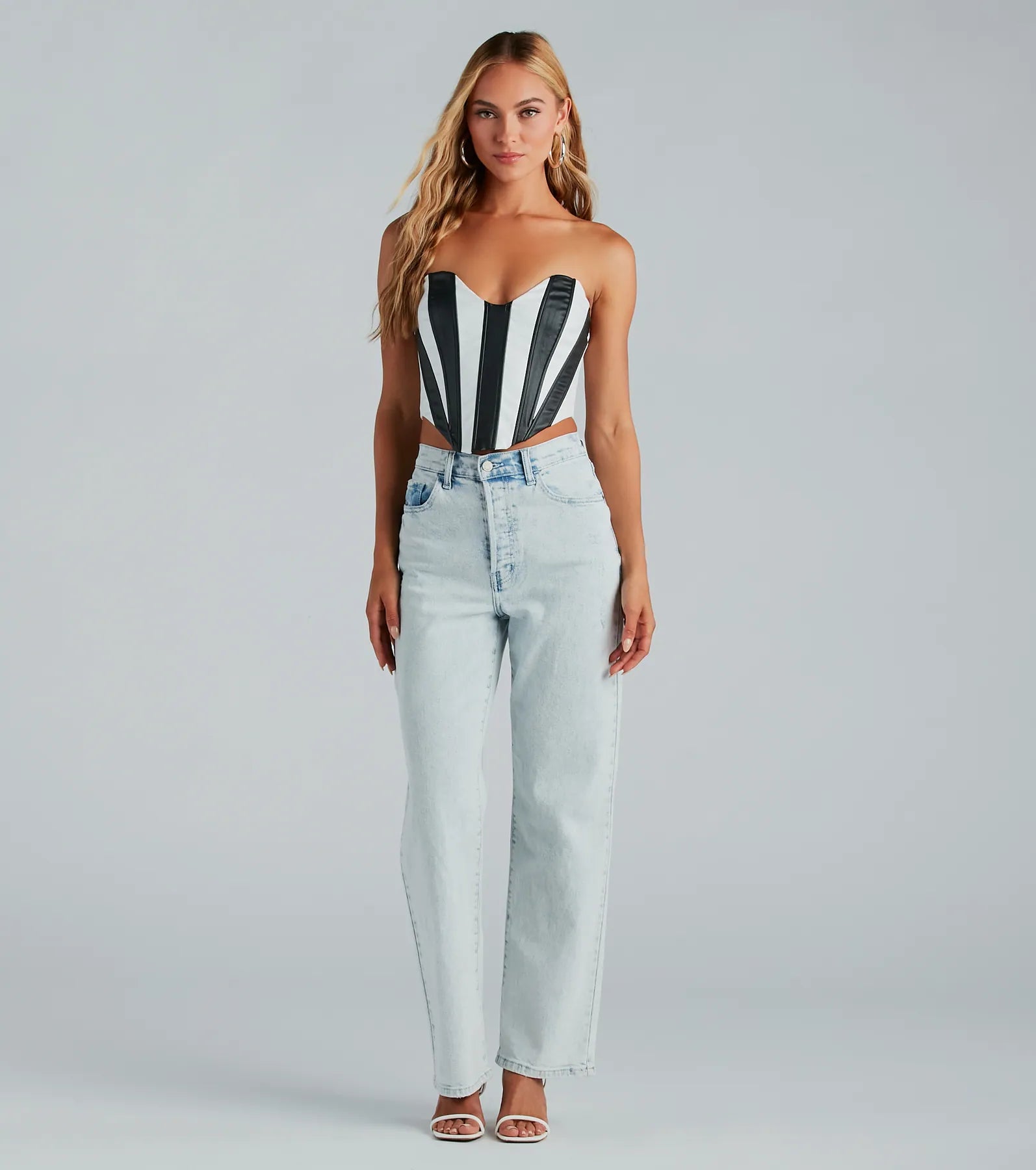 Major Diva Striped Faux Leather Corset Top