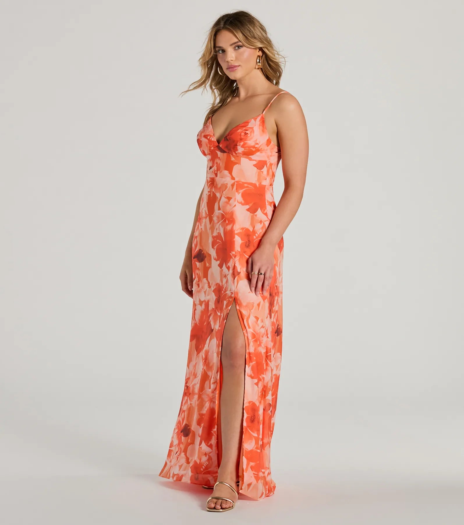 Beauty So Unique Lace-Up Floral Chiffon Maxi Dress