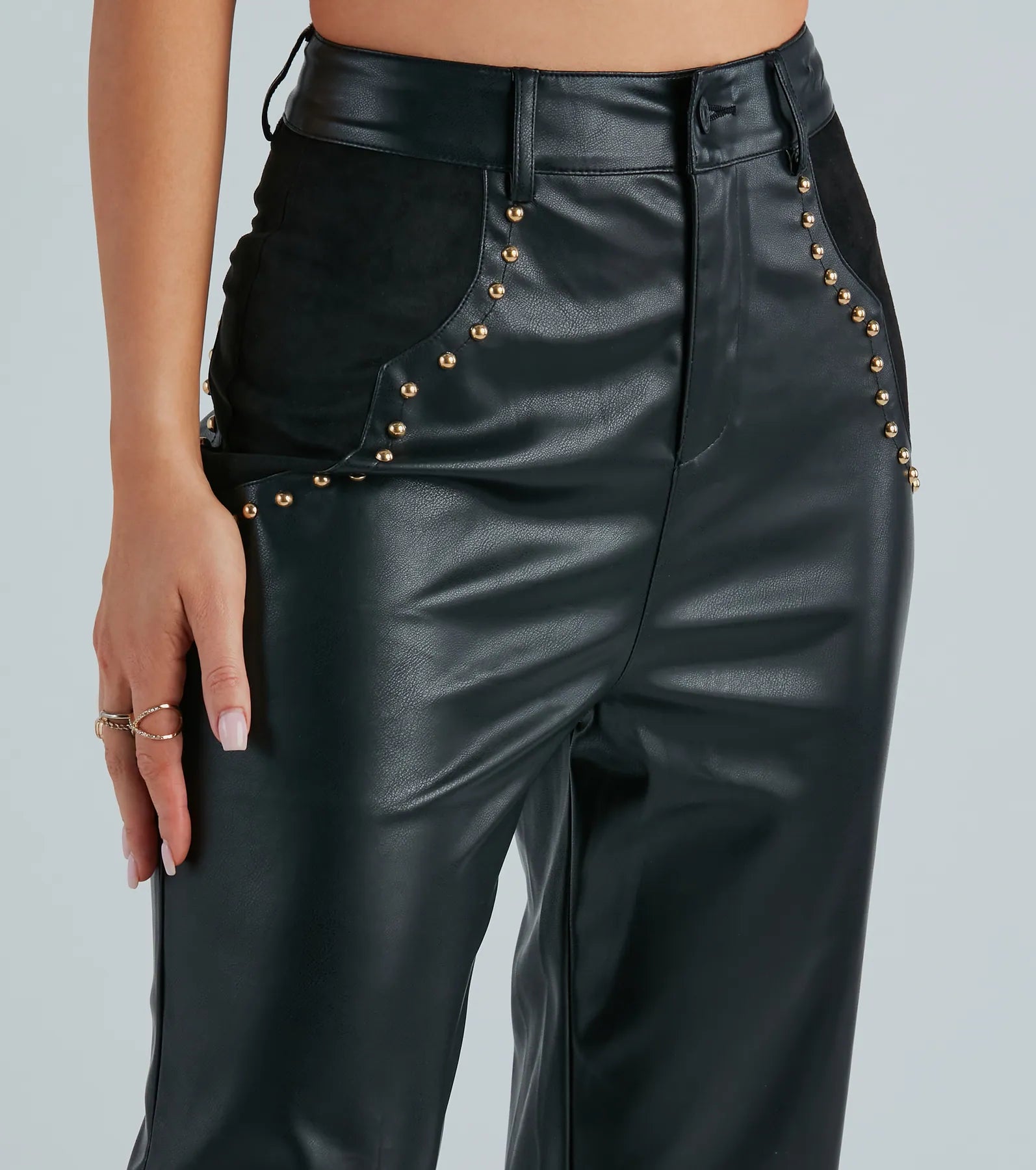 Western Flair Studded Faux Leather Pants