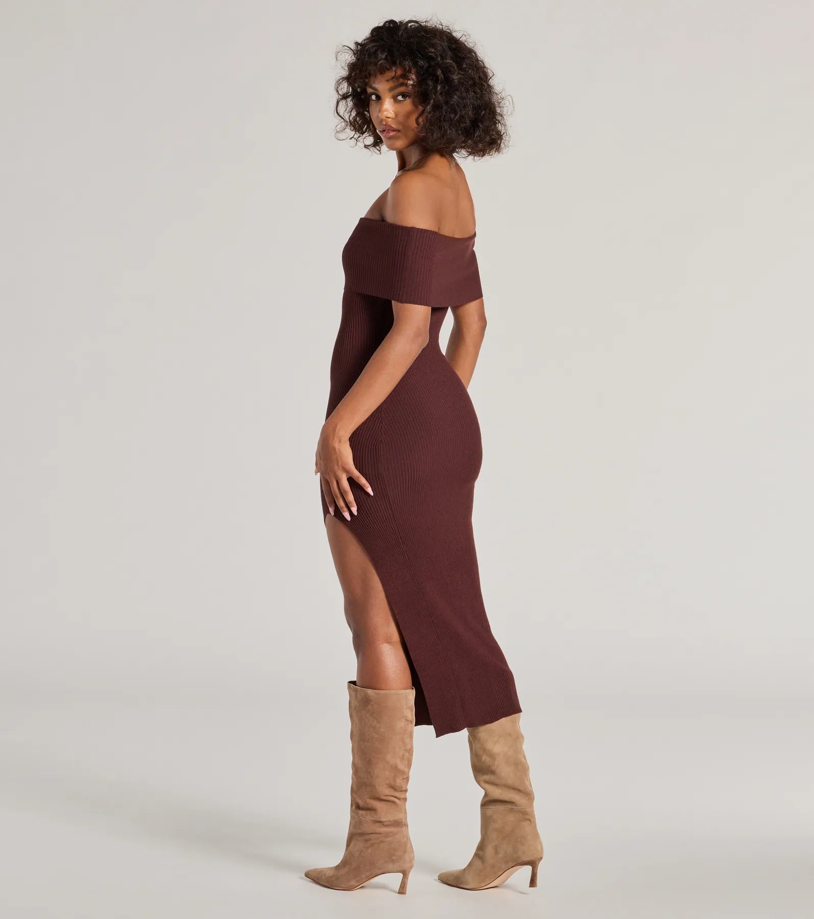 Raise The Bar Ribbed Knit High Slit Midi Dress