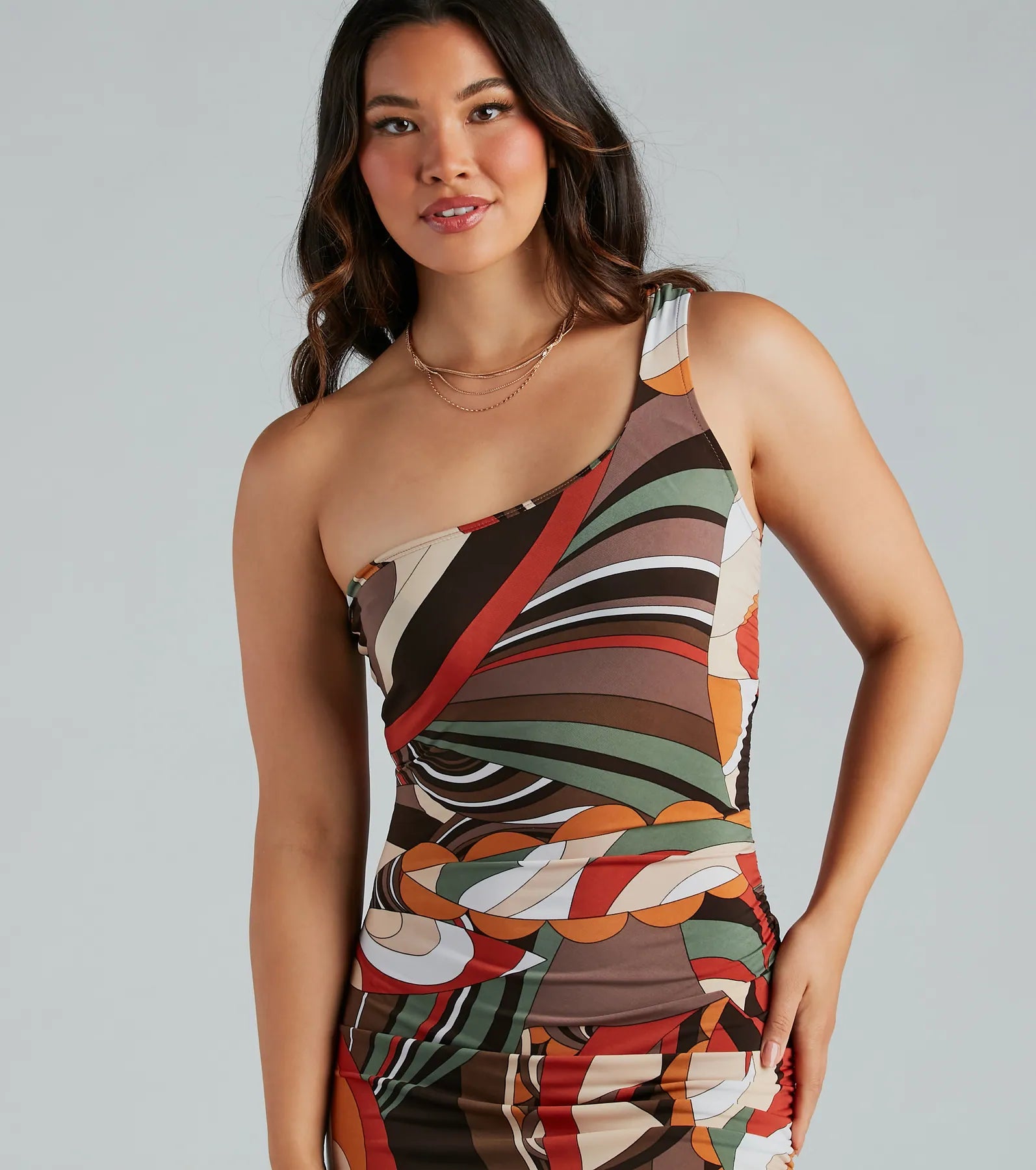 Artsy Dreamer One Shoulder Abstract Maxi Dress