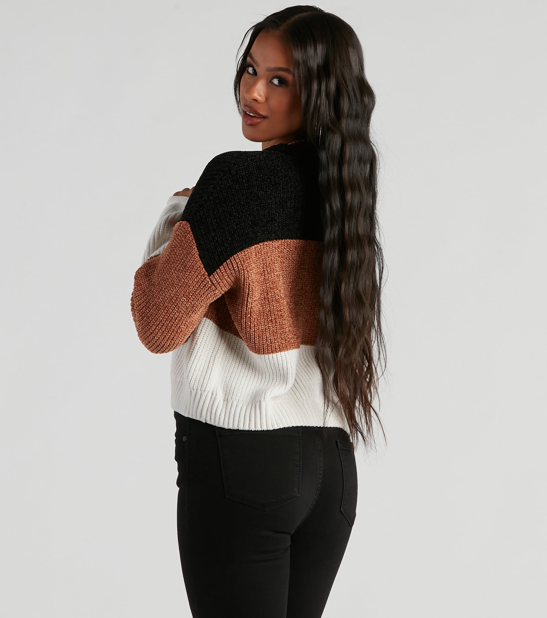 Real Sweet Color Block Chenille Sweater