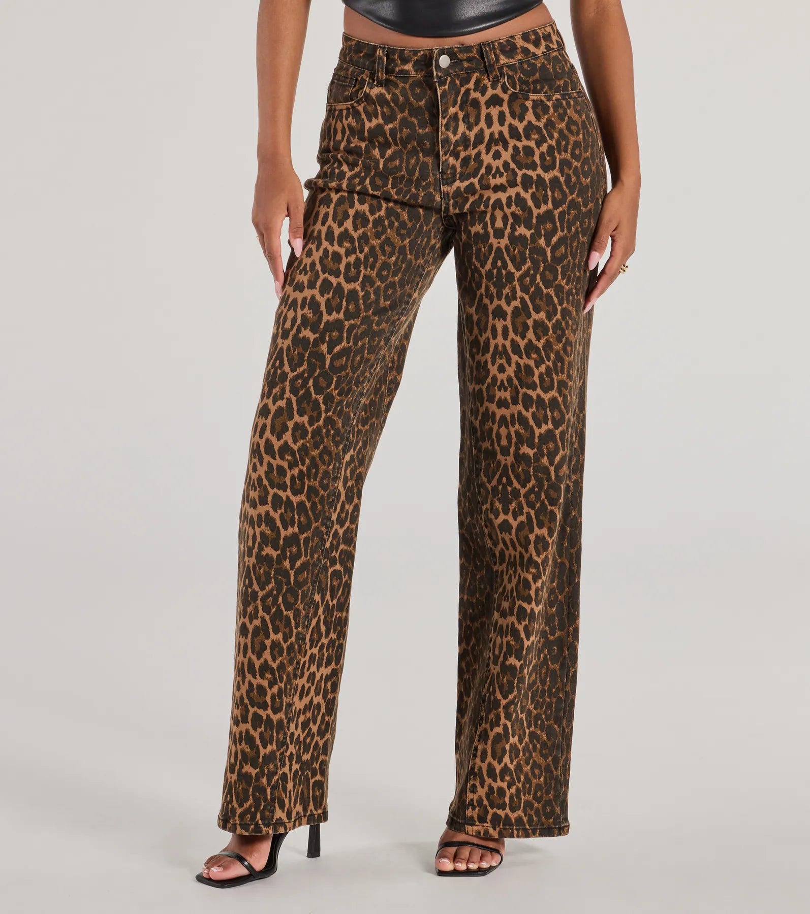 Fierce Aura Wide-Leg Leopard Print Denim Jeans