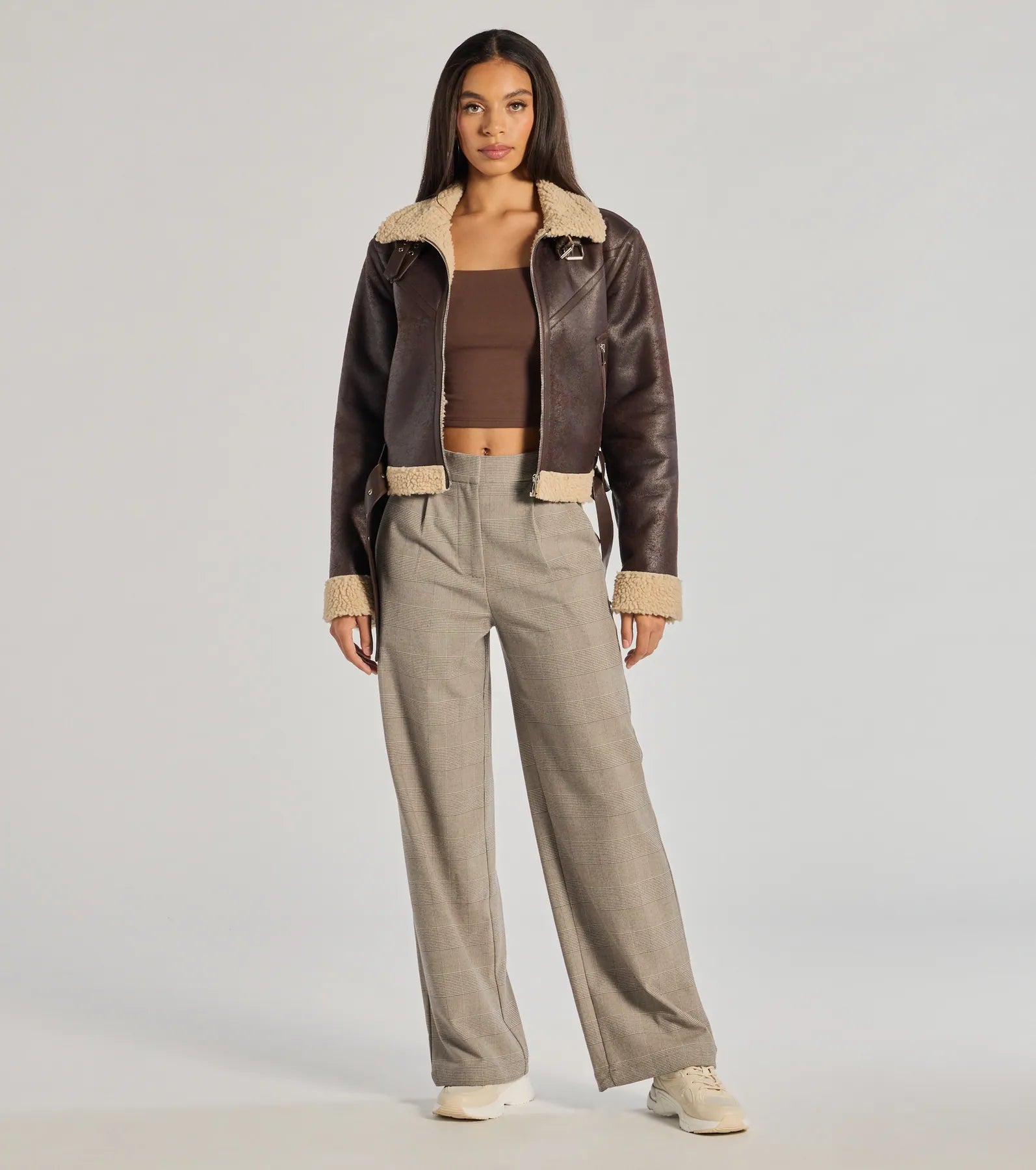 90s Trend Straight Leg Plaid Trouser Pants