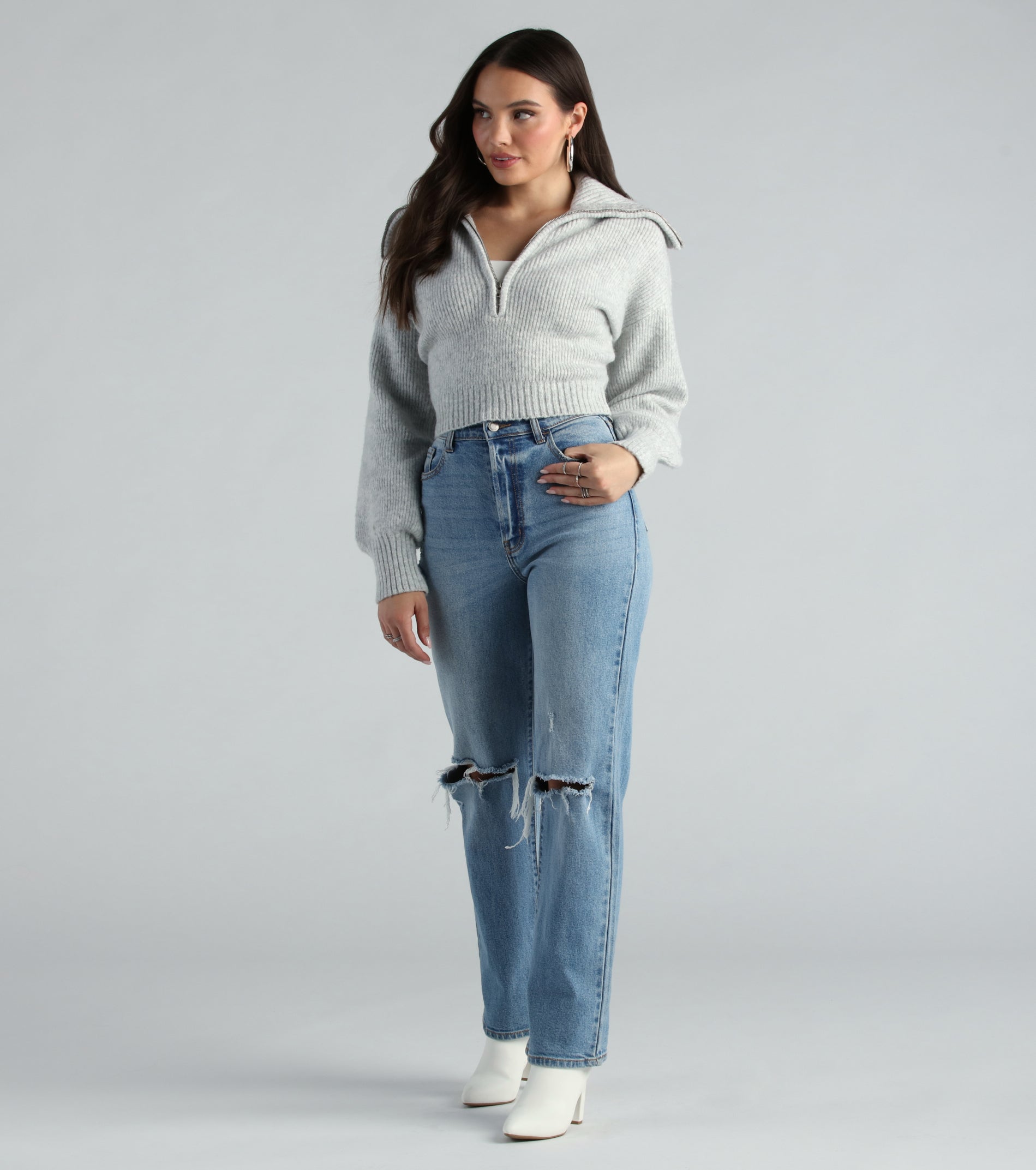 Give Me Cozy Half-Zip Fuzzy Knit Crop Sweater