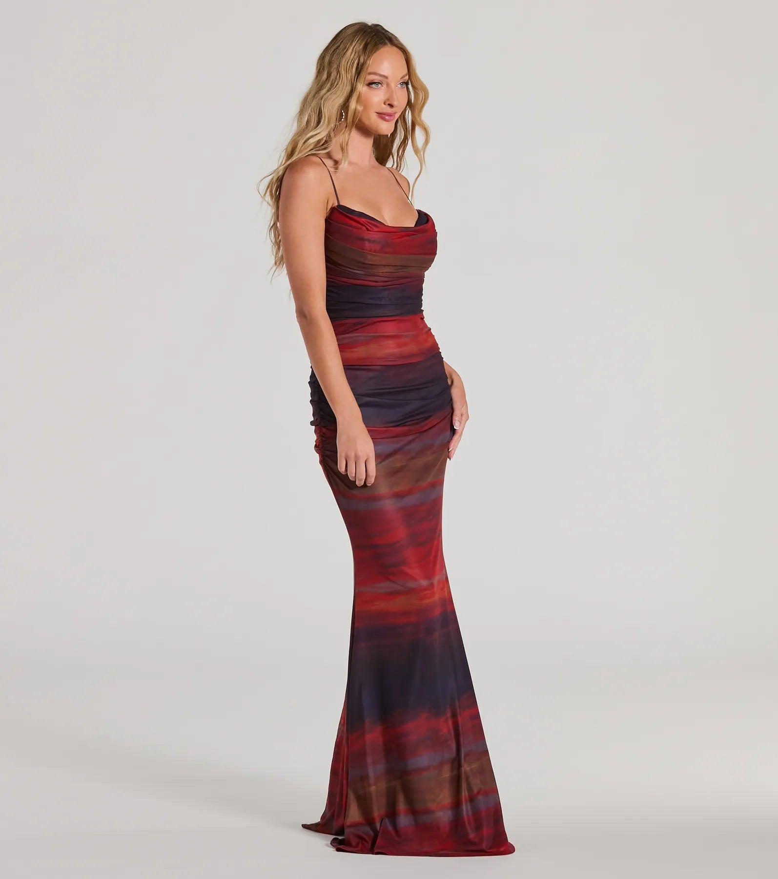 Liv Cowl Neck Abstract Mermaid Formal Dress