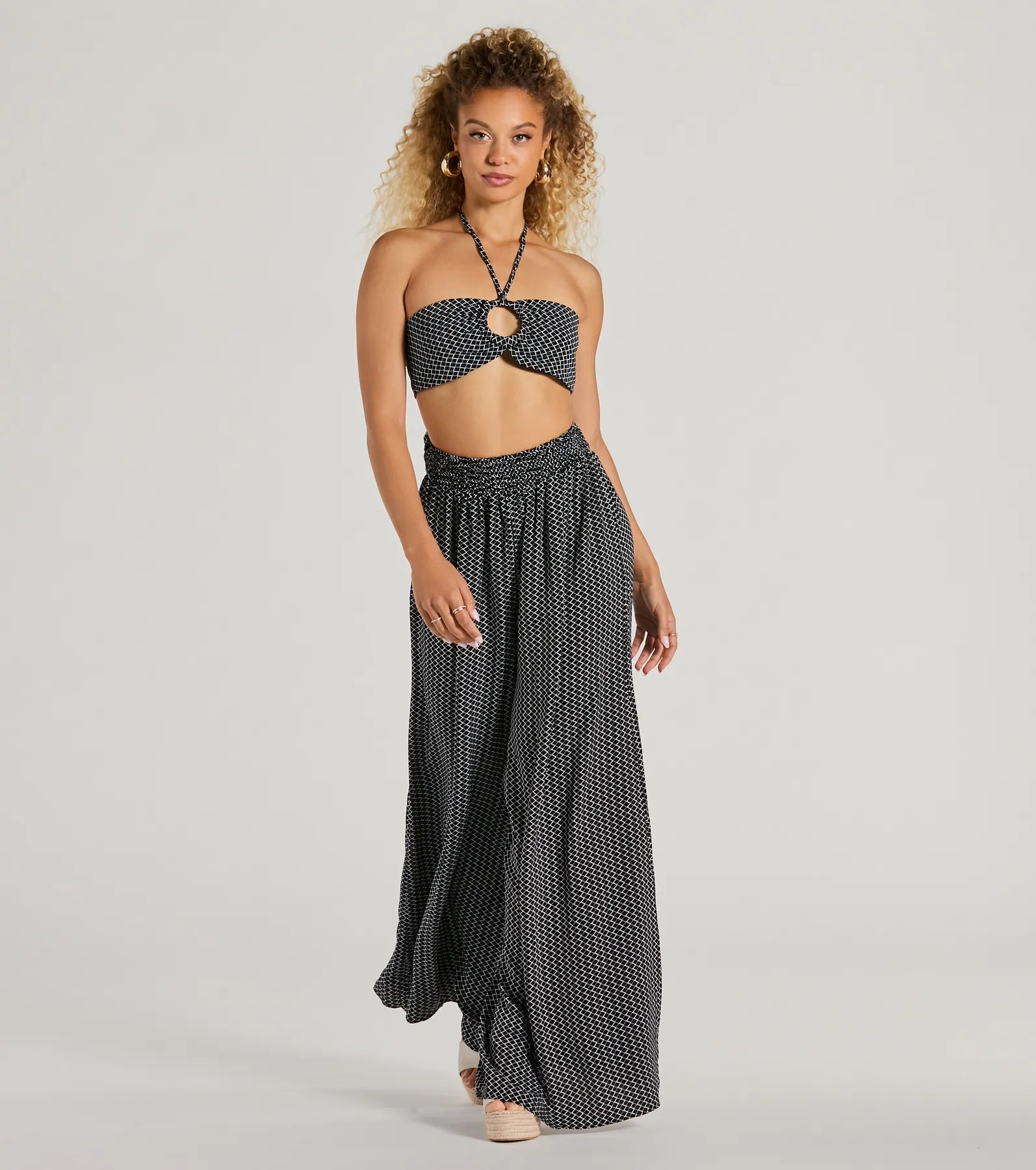 All Set Up High Rise Geometric Palazzo Pants