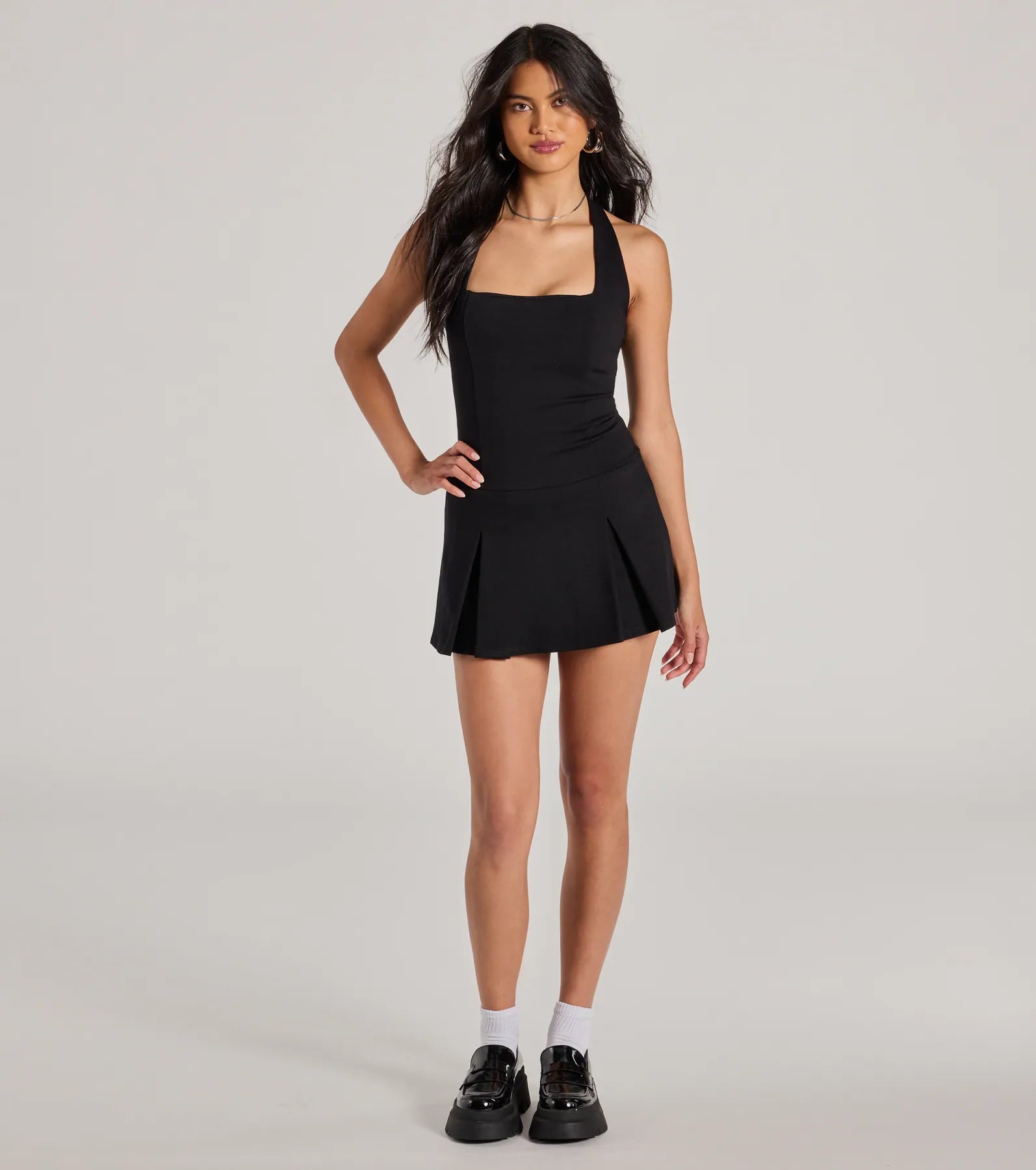 Cheers To Chic Sleeveless Ponte Pleated Romper